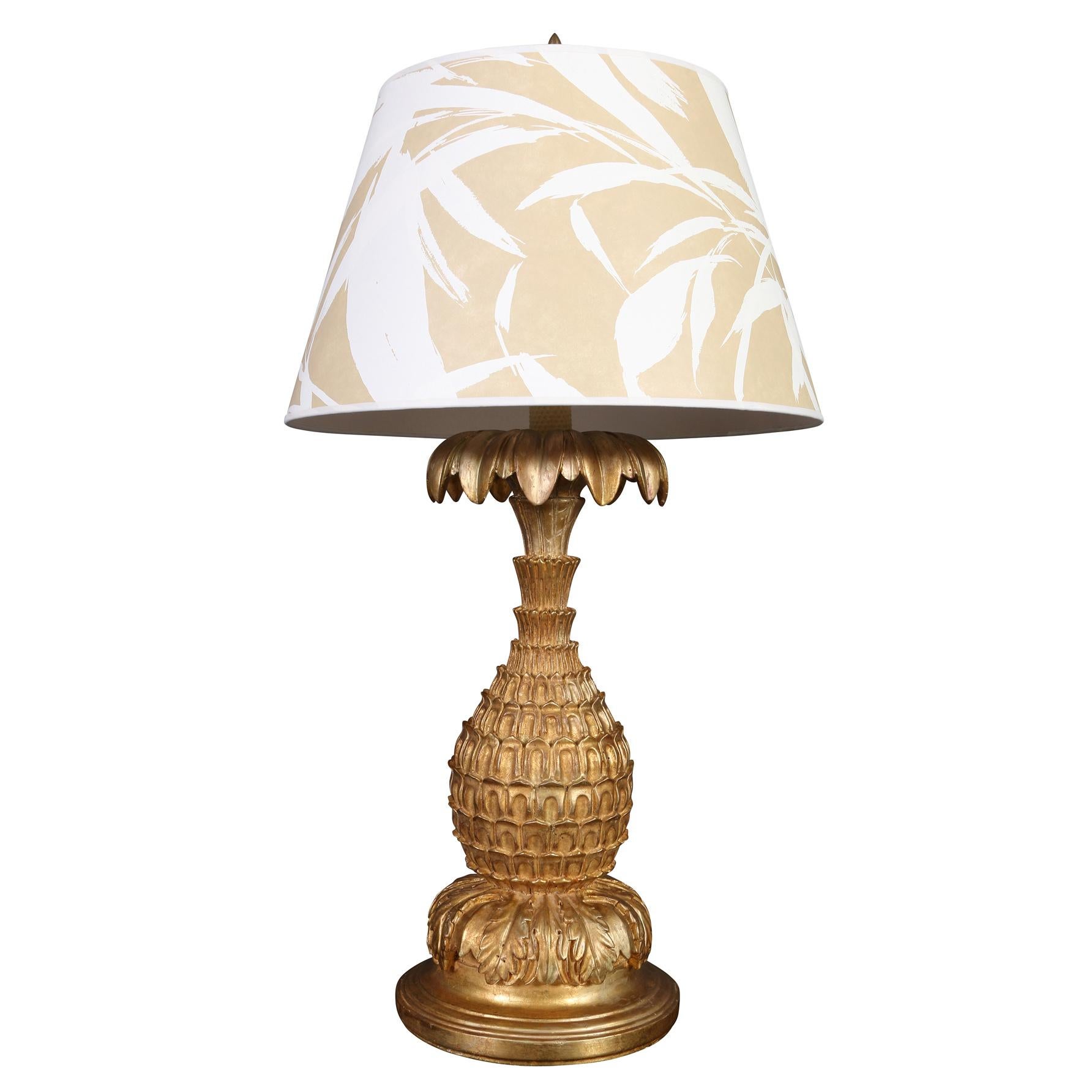 Hollywood Regency Monumental Serge Roche Style Gilt Gesso Pineapple Lamp For Sale