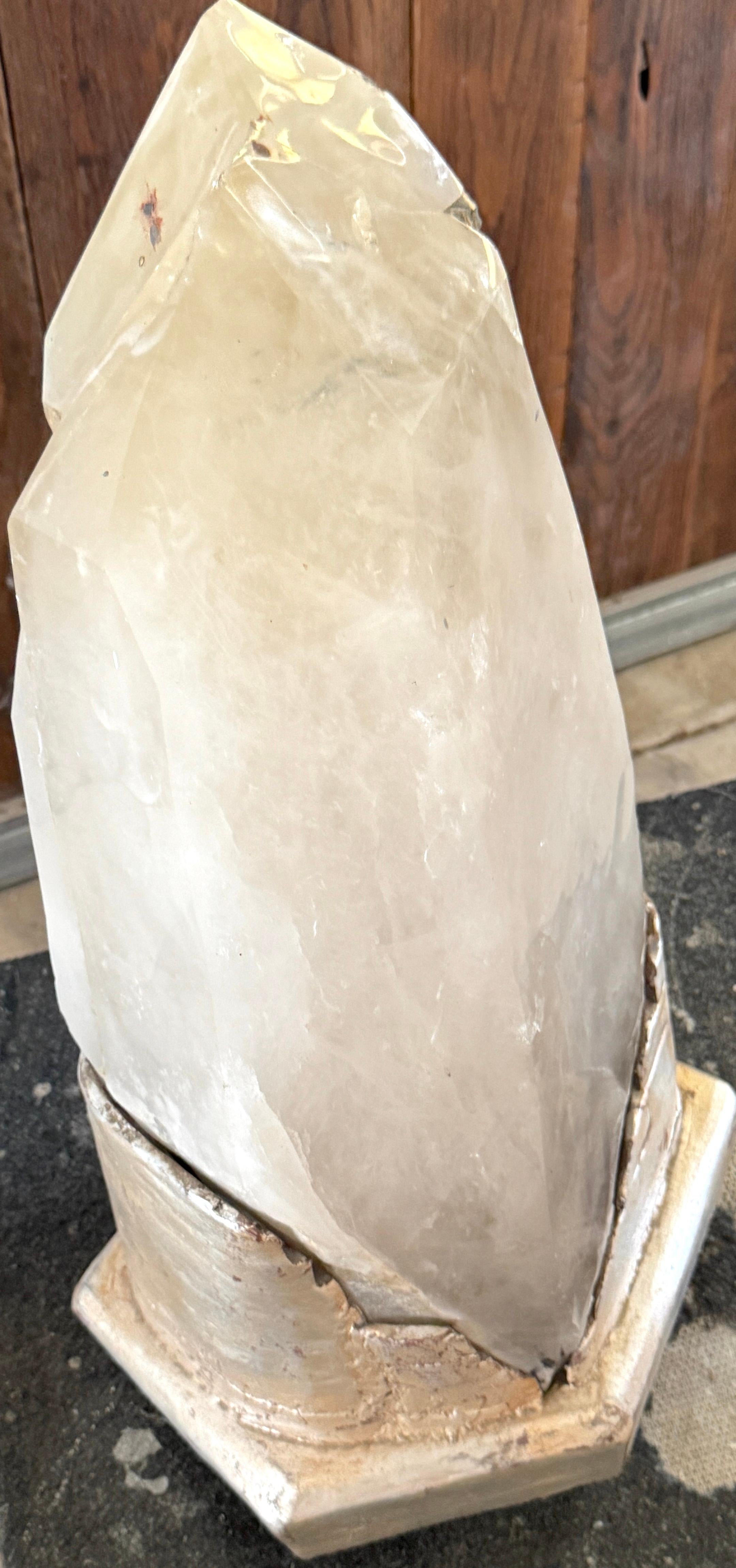 Monumental Serge Roche Style Rock Crystal Stalagmite, Rockwork Silver Leaf Base For Sale 5