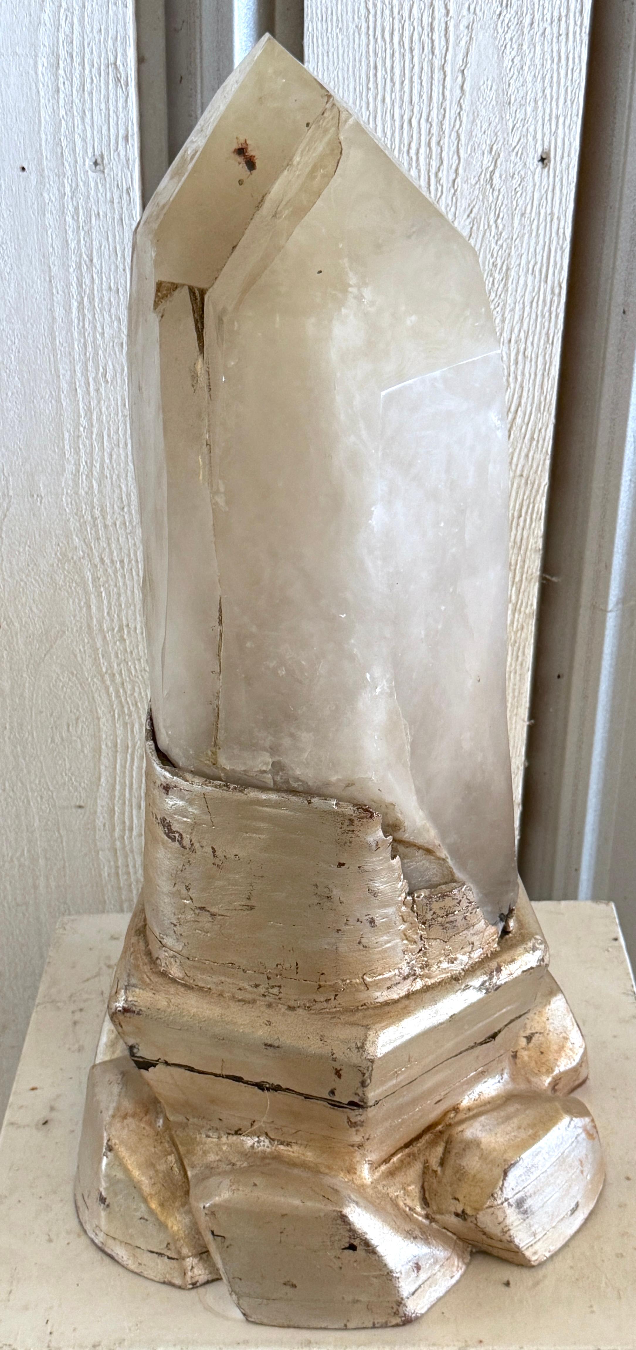 Monumental Serge Roche Style Rock Crystal Stalagmite, Rockwork Silver Leaf Base For Sale 8