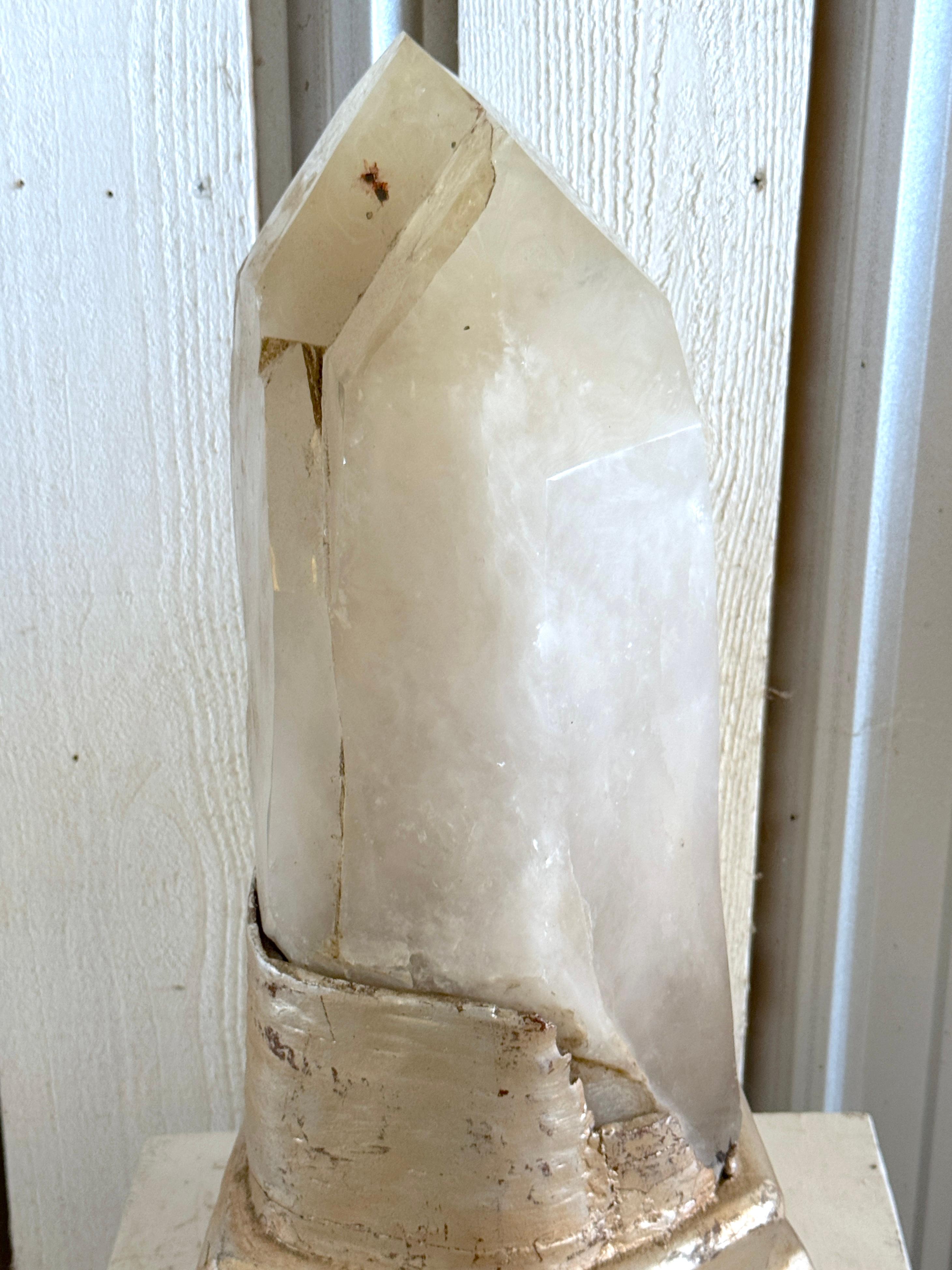 Monumental Serge Roche Style Rock Crystal Stalagmite, Rockwork Silver Leaf Base For Sale 9
