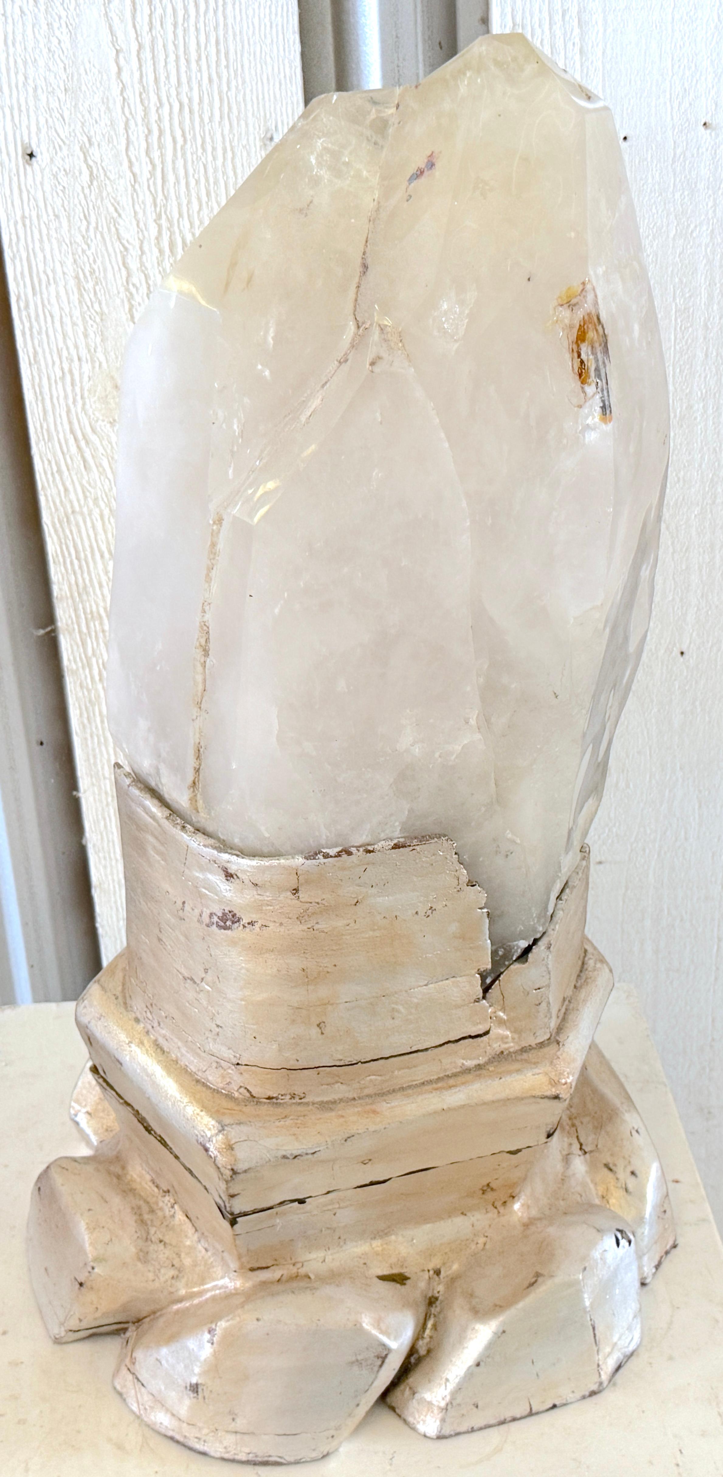Monumental Serge Roche Style Rock Crystal Stalagmite, Rockwork Silver Leaf Base For Sale 11