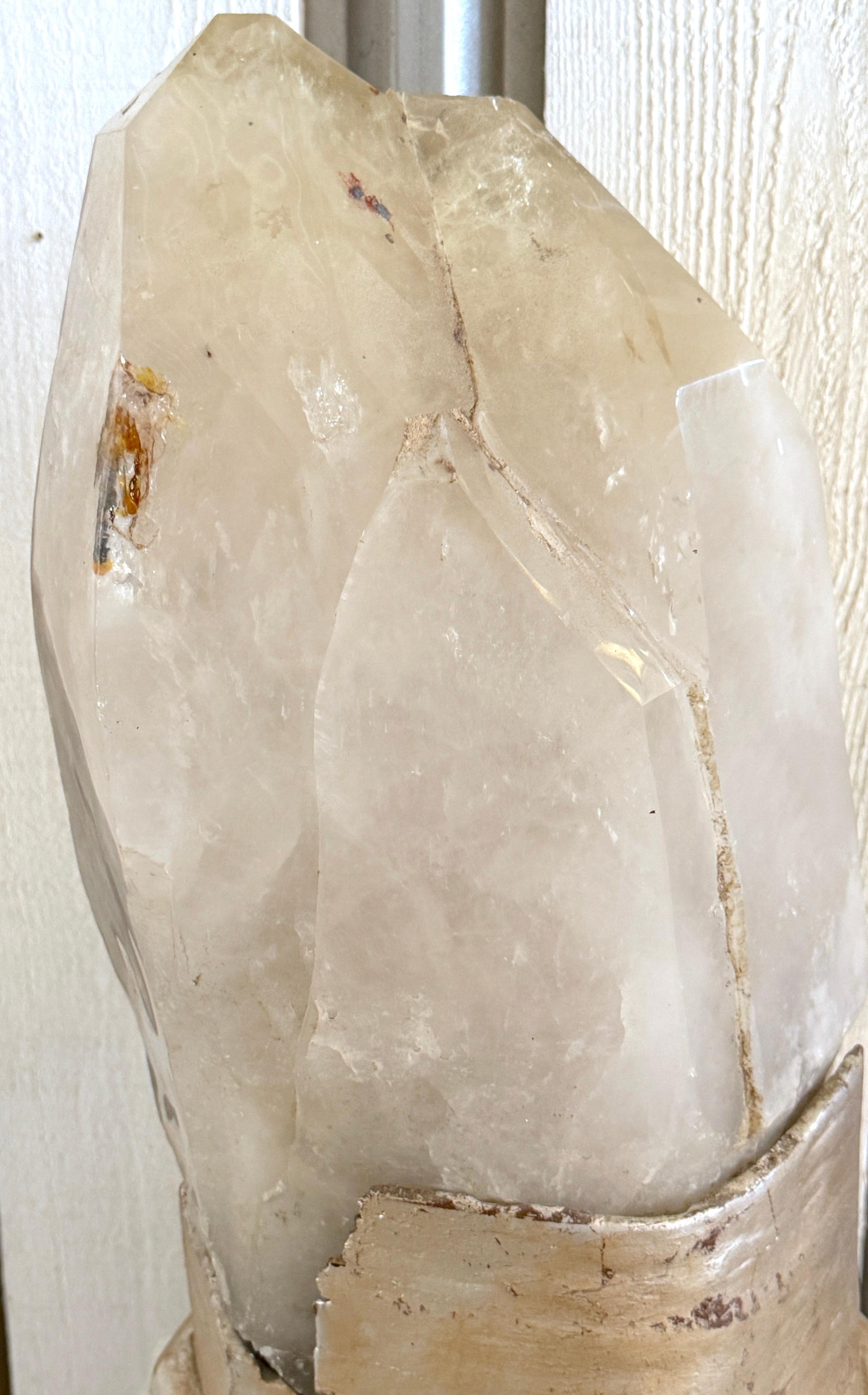 Monumental Serge Roche Style Rock Crystal Stalagmite, Rockwork Silver Leaf Base For Sale 13