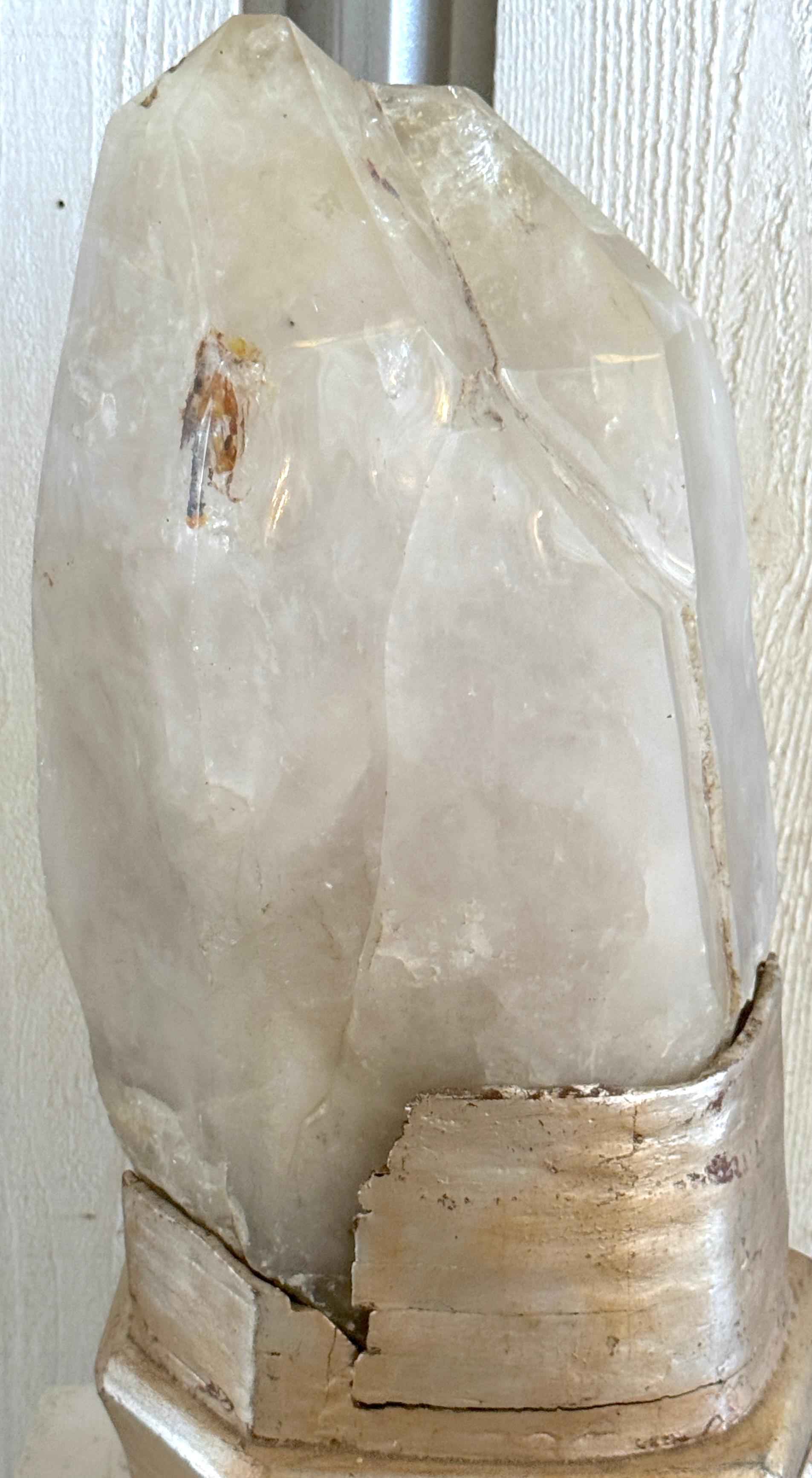 Modern Monumental Serge Roche Style Rock Crystal Stalagmite, Rockwork Silver Leaf Base For Sale