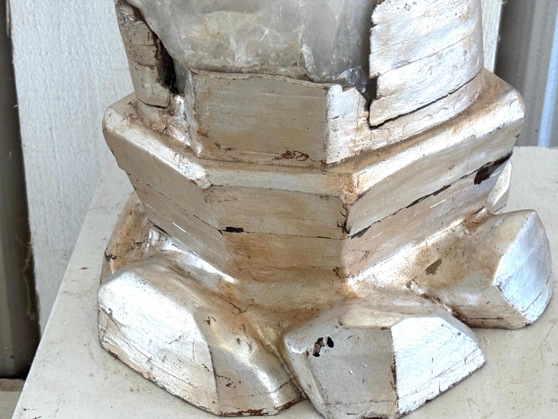 Monumental Serge Roche Style Rock Crystal Stalagmite, Rockwork Silver Leaf Base In Good Condition For Sale In West Palm Beach, FL
