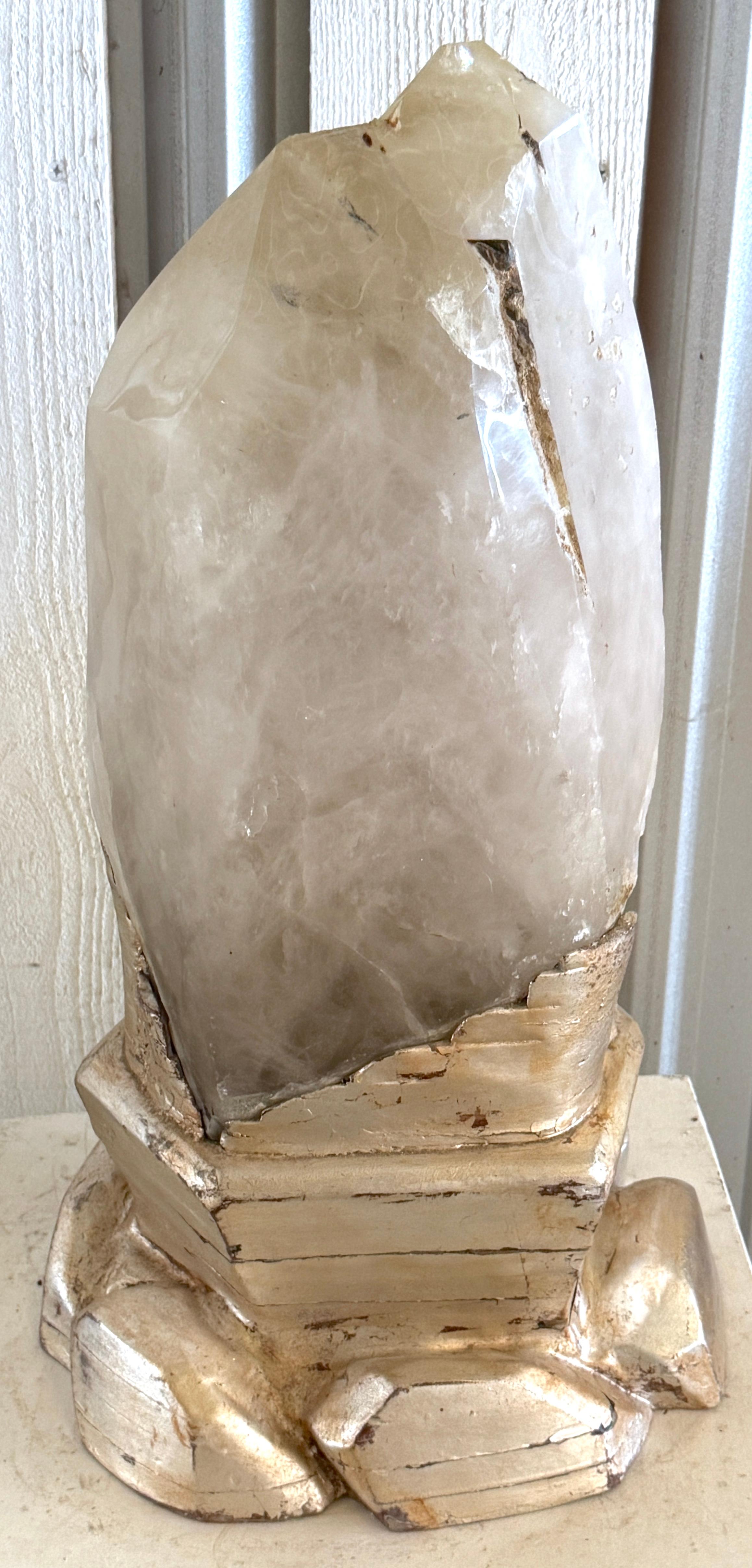 Monumental Serge Roche Style Rock Crystal Stalagmite, Rockwork Silver Leaf Base For Sale 2