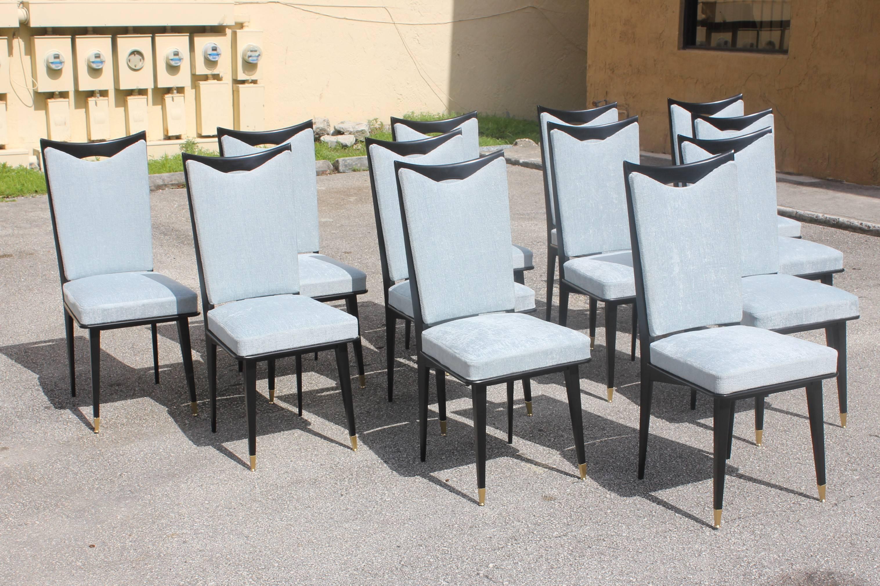 Monumental Set of 12 French Art Deco Dining Chairs, circa 1940s 7