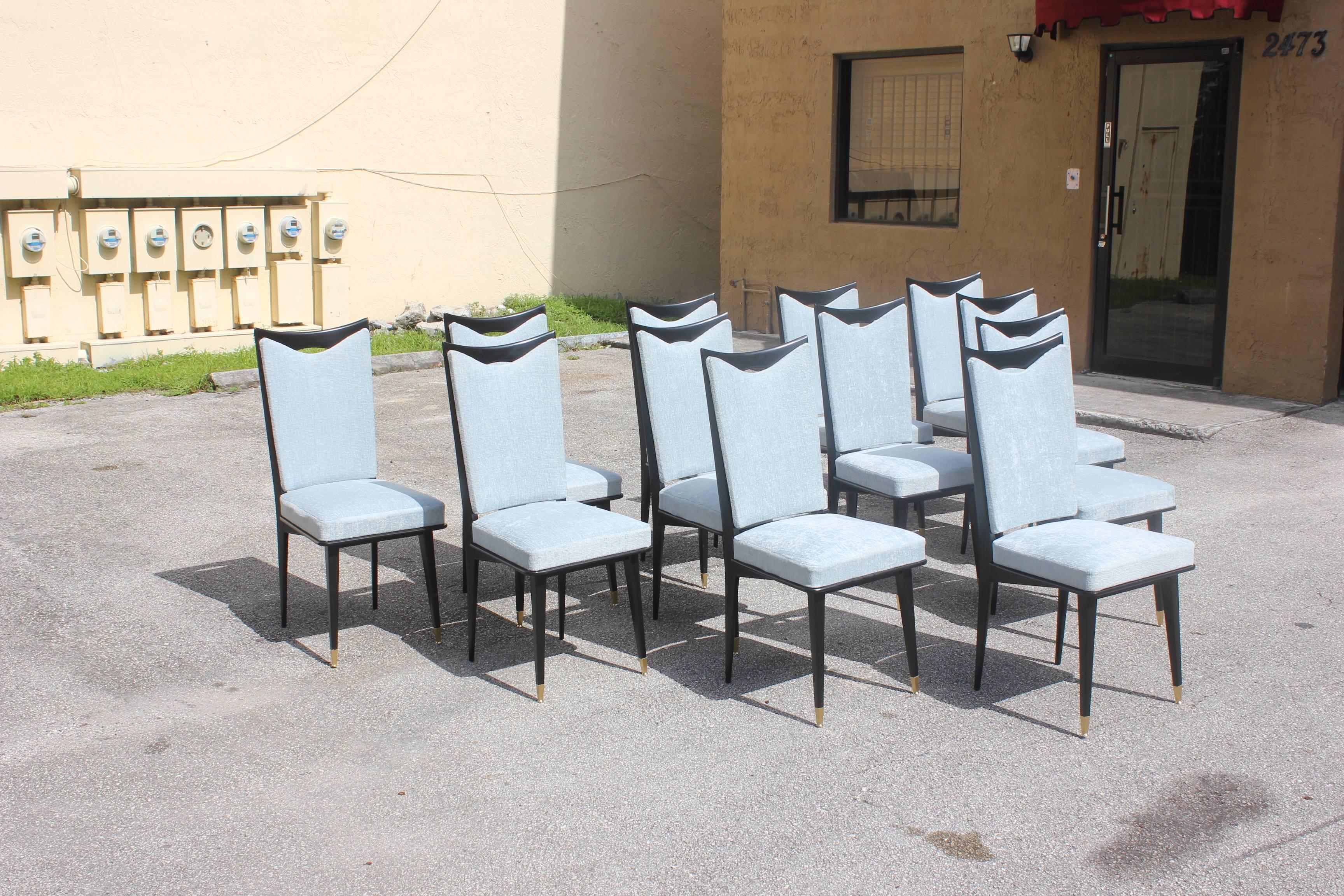 Monumental Set of 12 French Art Deco Dining Chairs, circa 1940s In Excellent Condition In Hialeah, FL