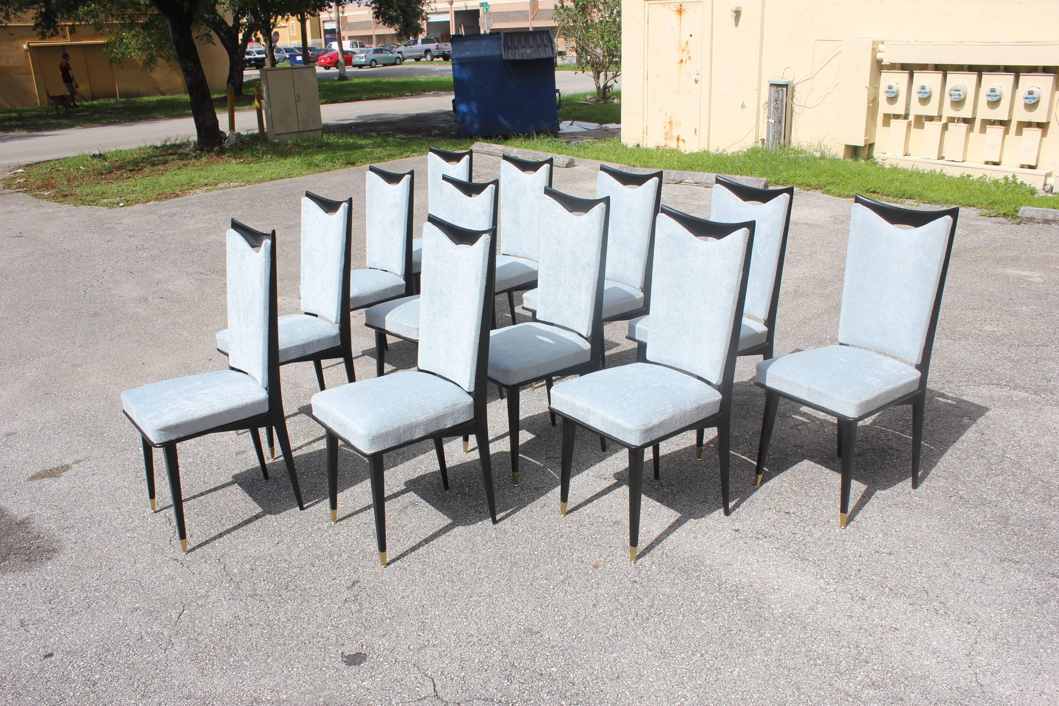 Fabric Monumental Set of 12 French Art Deco Dining Chairs, circa 1940s