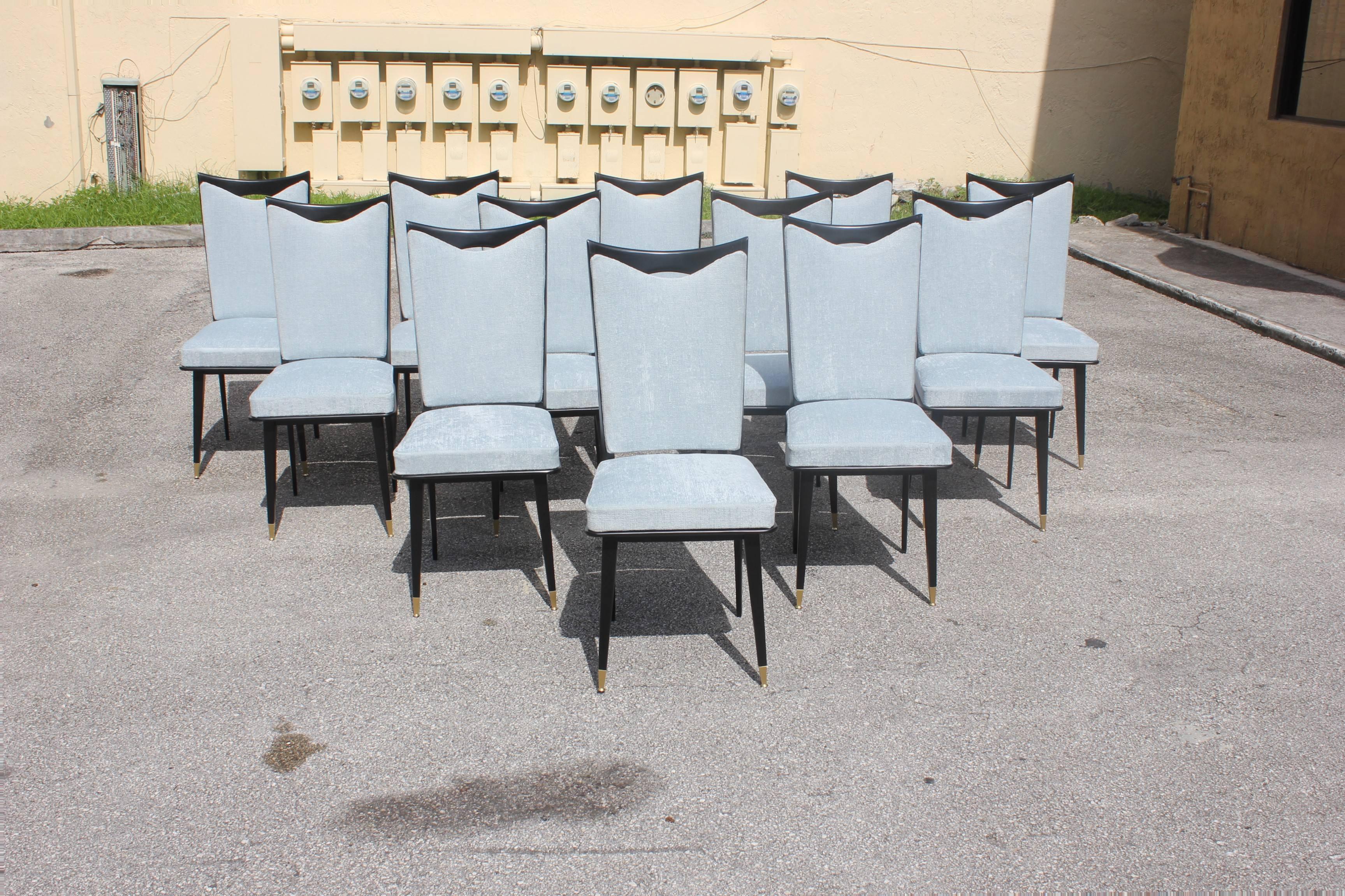 Monumental Set of 12 French Art Deco Dining Chairs, circa 1940s 1