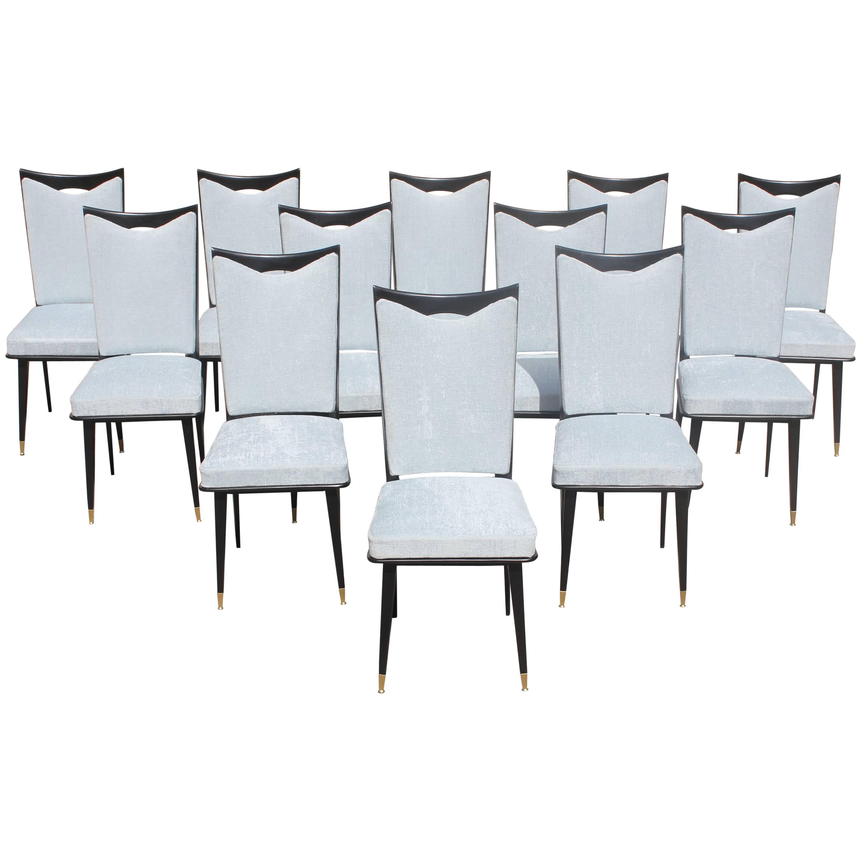 Monumental Set of 12 French Art Deco Dining Chairs, circa 1940s