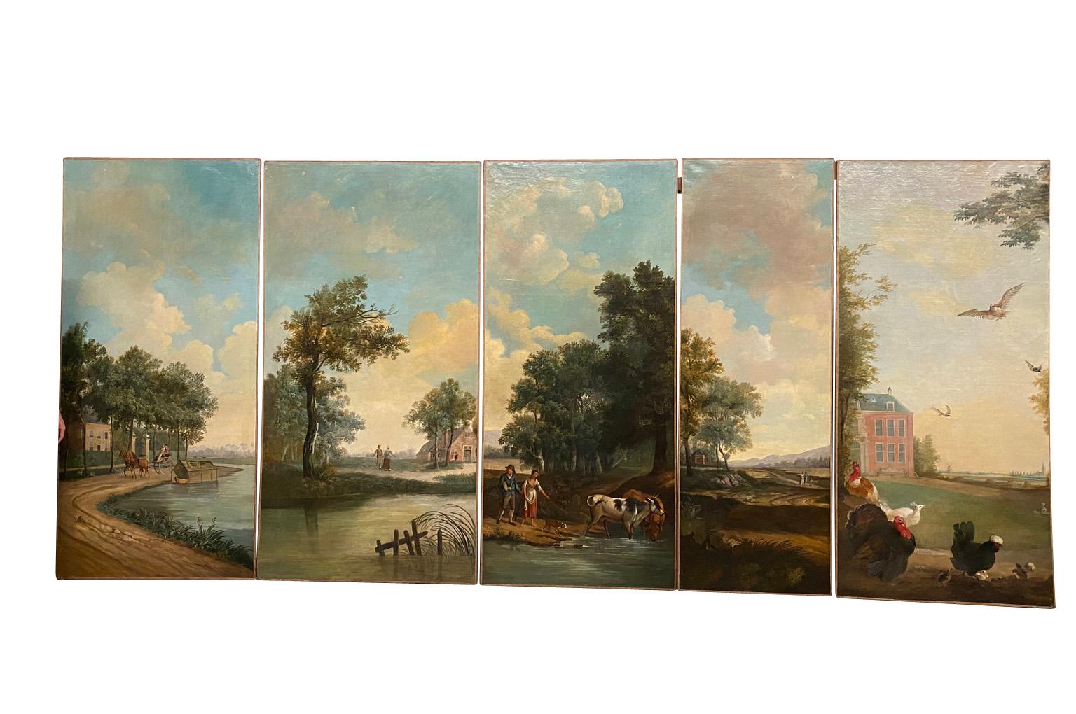 French Monumental Set Of 5 18th Century Boiserie Paintings