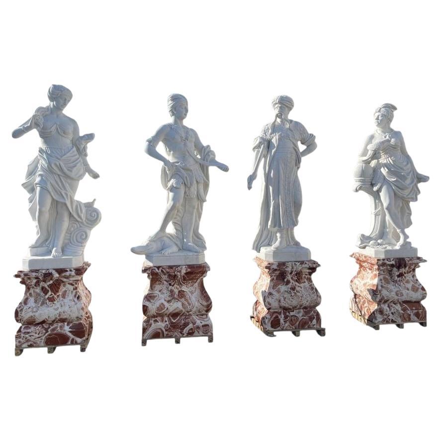 Monumental Set of Four Hand-Carved Italian Marble Sculptures 290 CM For Sale