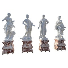 Monumental Set of Four Hand-Carved Italian Marble Sculptures 290 CM