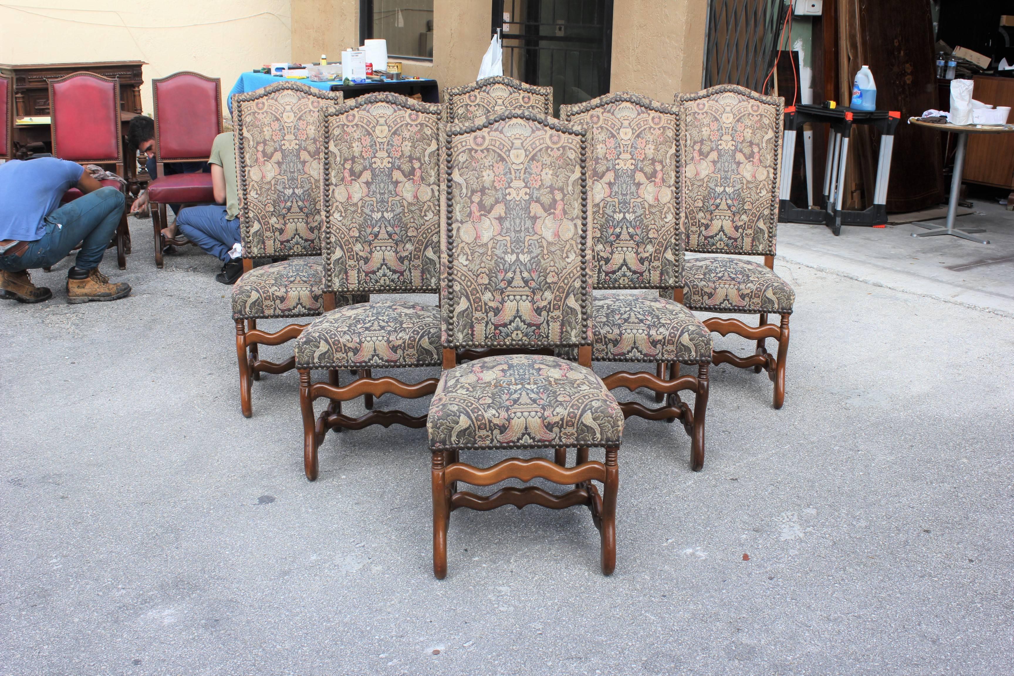 Monumental Set of Six French Louis XIII Style Os De Mouton Dining Chairs 7