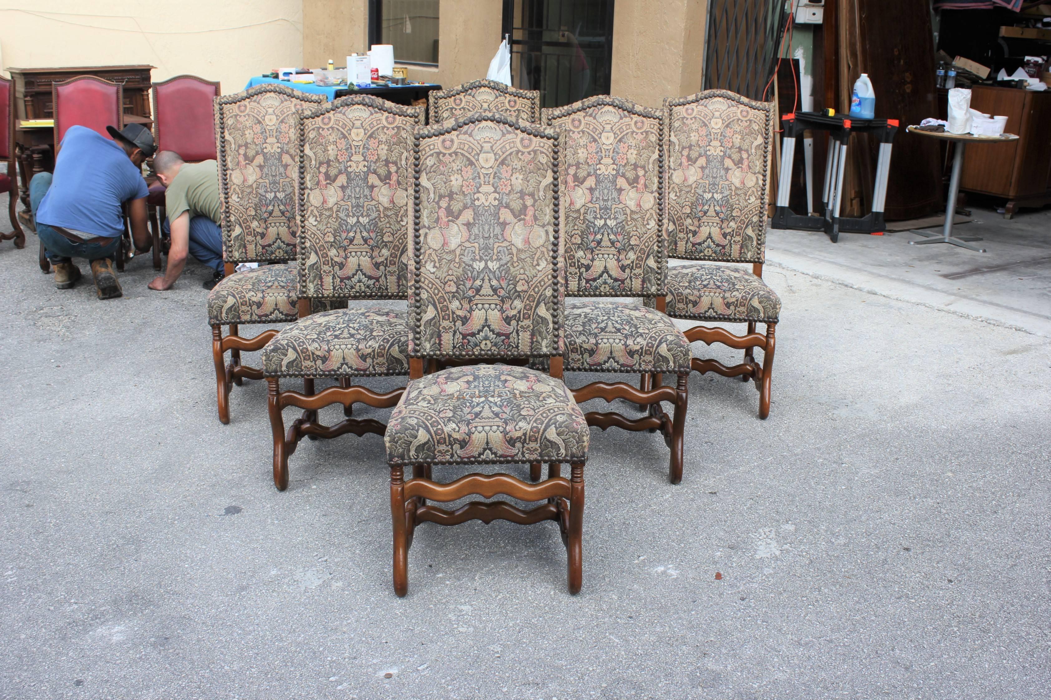 Monumental Set of Six French Louis XIII Style Os De Mouton Dining Chairs 9