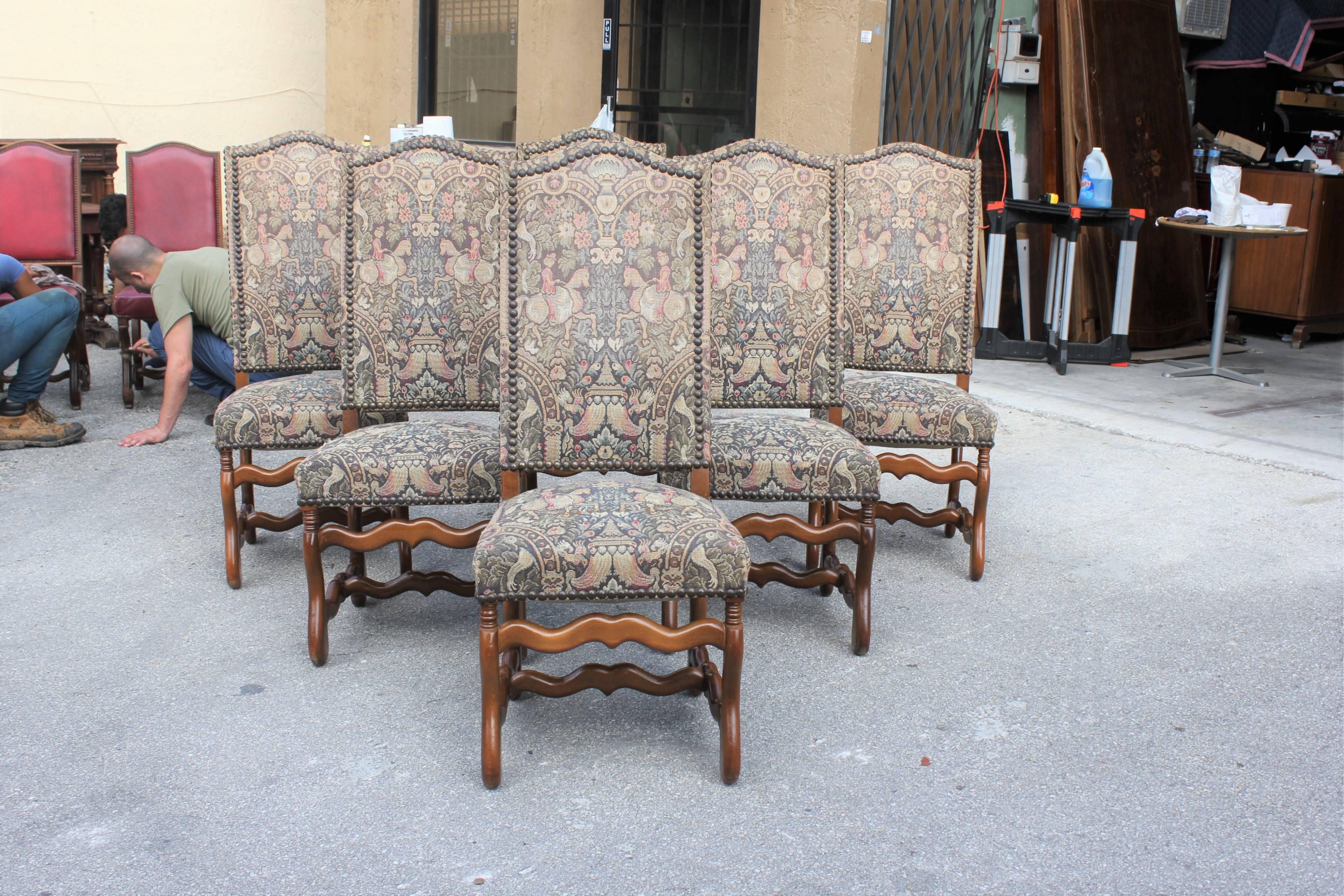 Monumental Set of Six French Louis XIII Style Os De Mouton Dining Chairs In Excellent Condition In Hialeah, FL