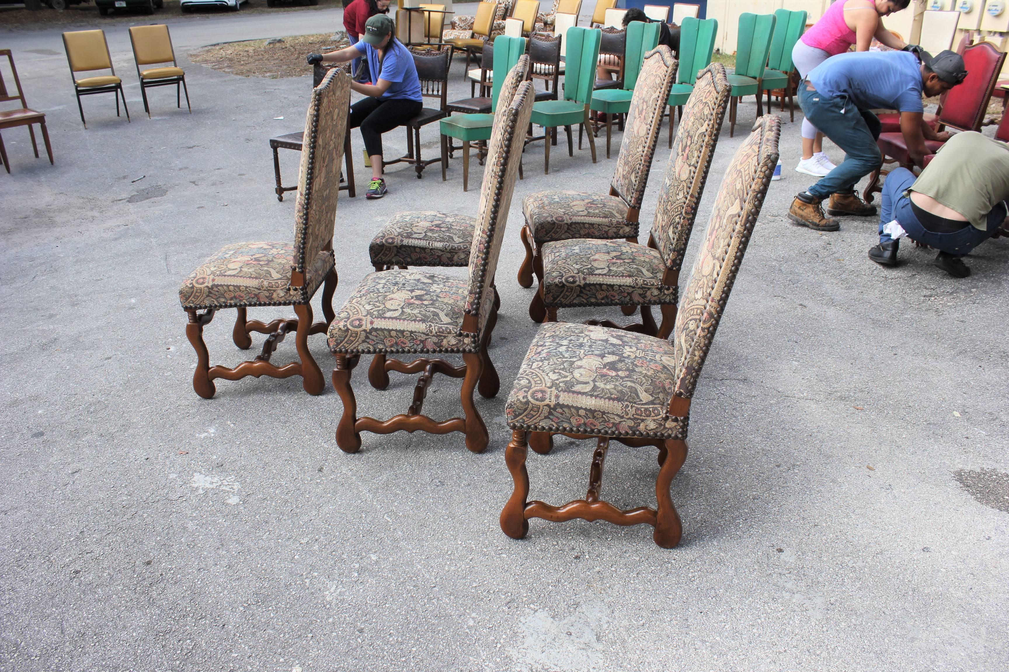 Mid-20th Century Monumental Set of Six French Louis XIII Style Os De Mouton Dining Chairs