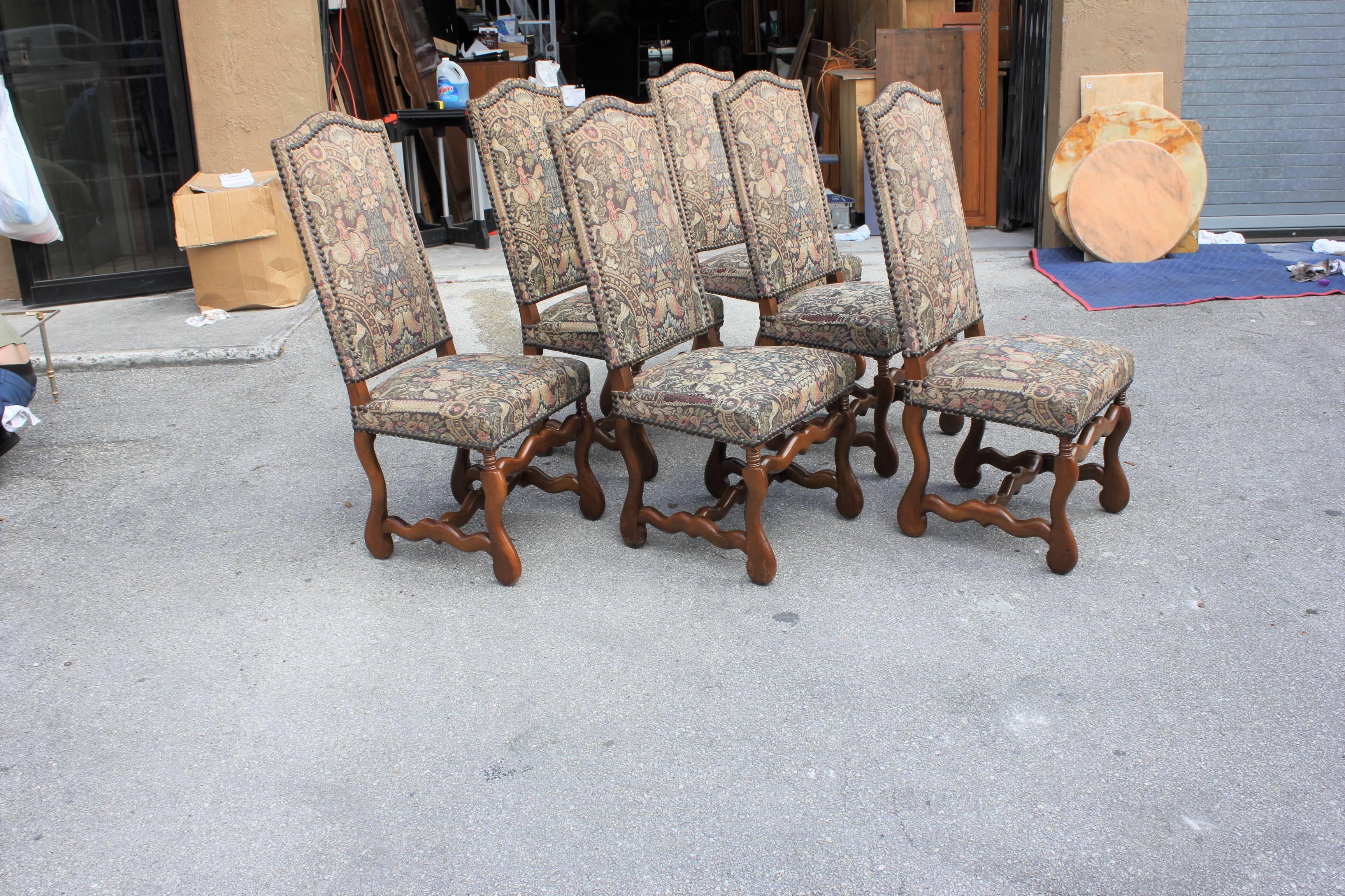 Monumental Set of Six French Louis XIII Style Os De Mouton Dining Chairs 1
