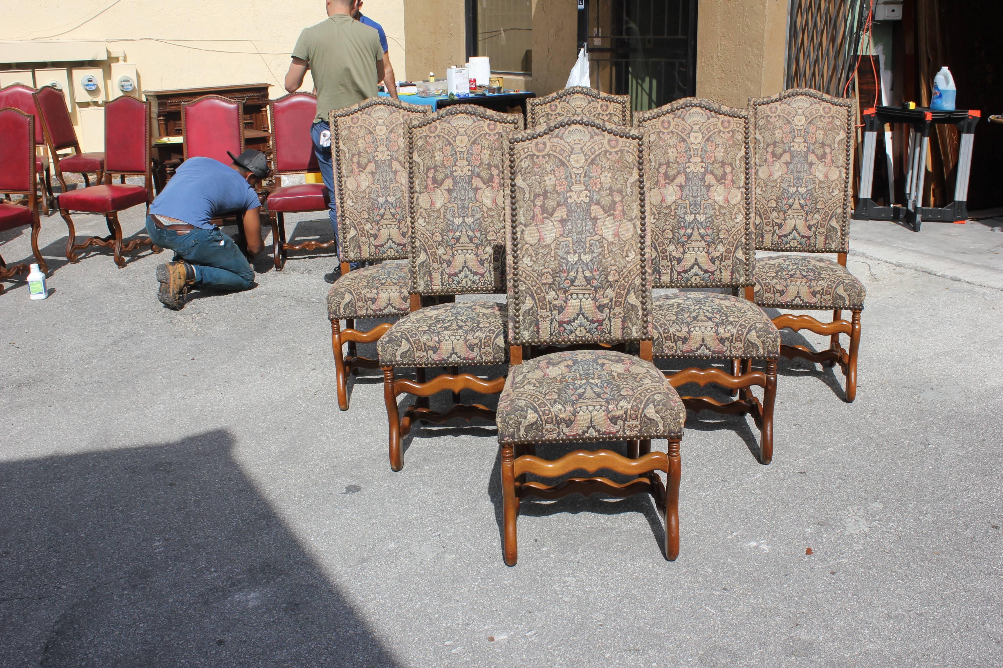 Monumental Set of Six French Louis XIII Style Os De Mouton Dining Chairs 2