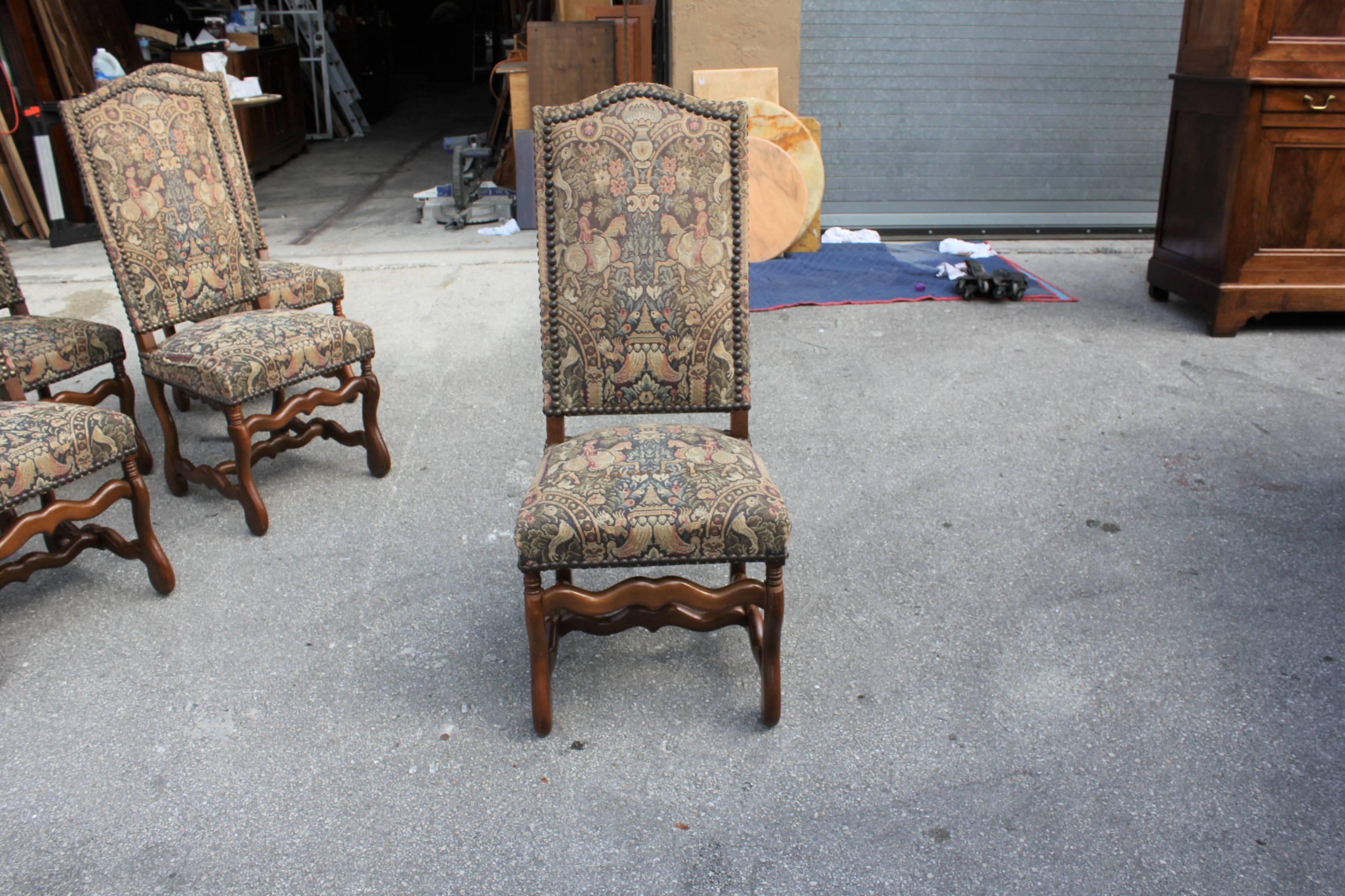 Monumental Set of Six French Louis XIII Style Os De Mouton Dining Chairs 3