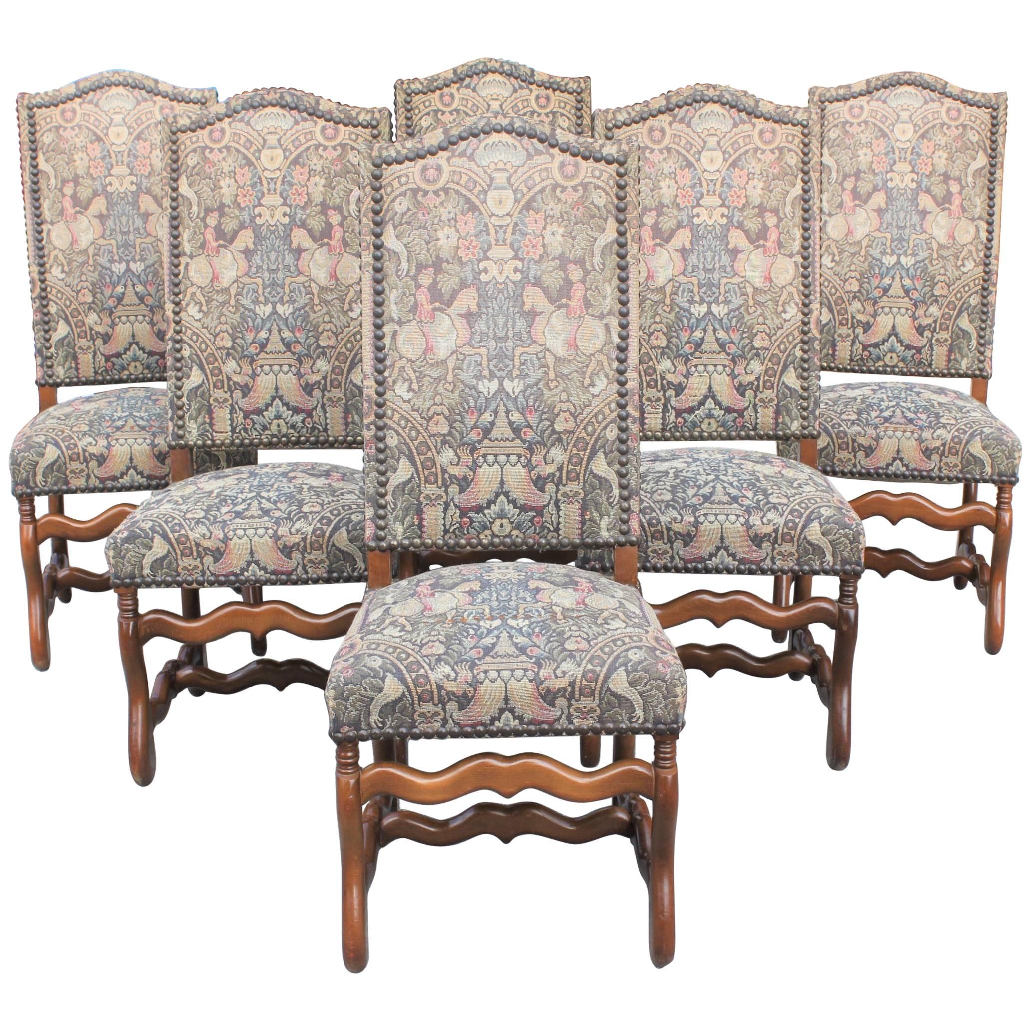 Monumental Set of Six French Louis XIII Style Os De Mouton Dining Chairs
