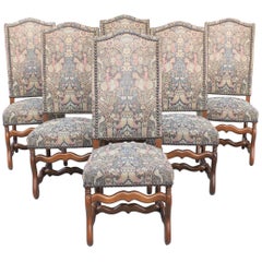 Monumental Set of Six French Louis XIII Style Os De Mouton Dining Chairs