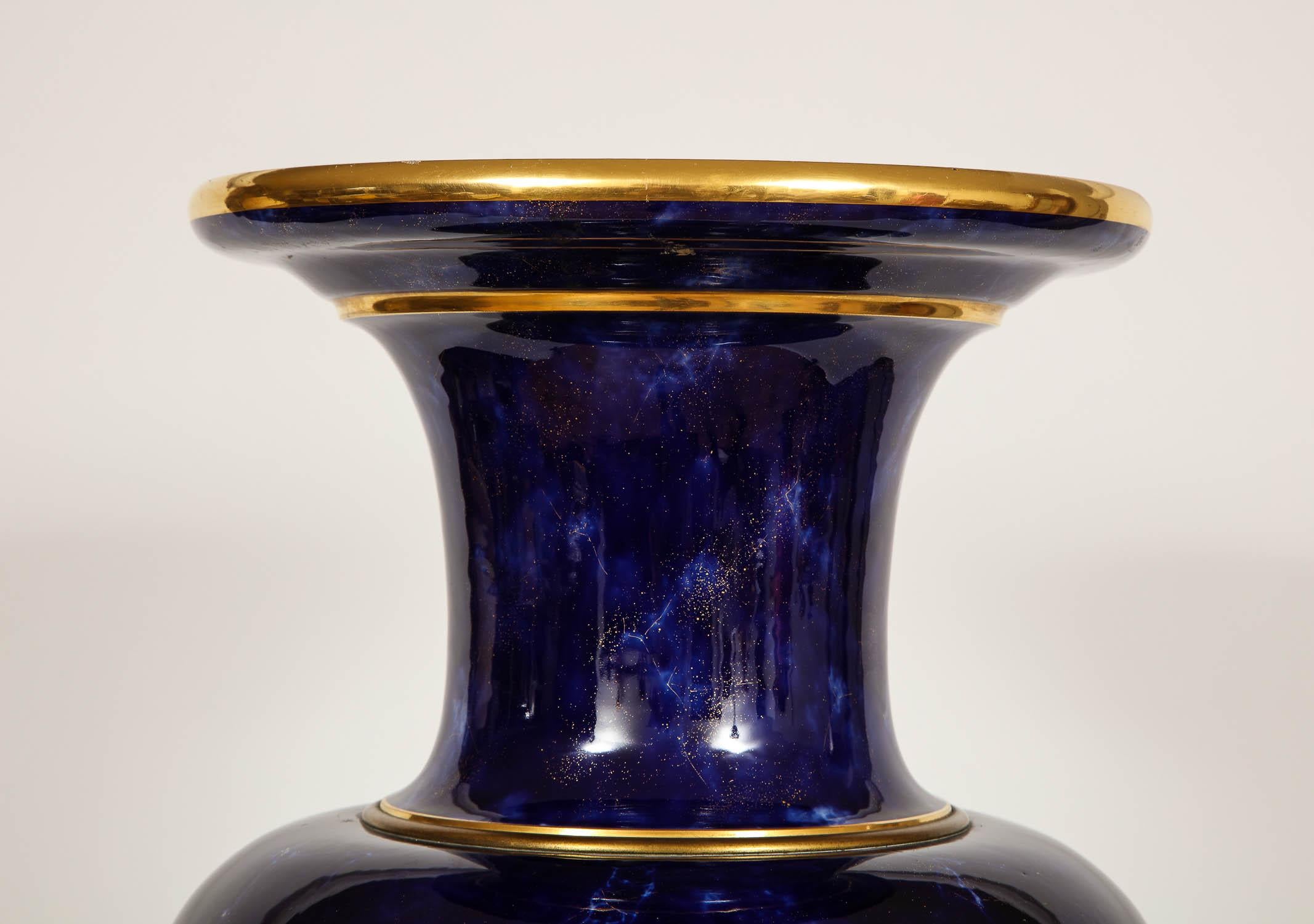 Louis XVI Monumental Sèvres Porcelain Blue Lapis Vase For Sale