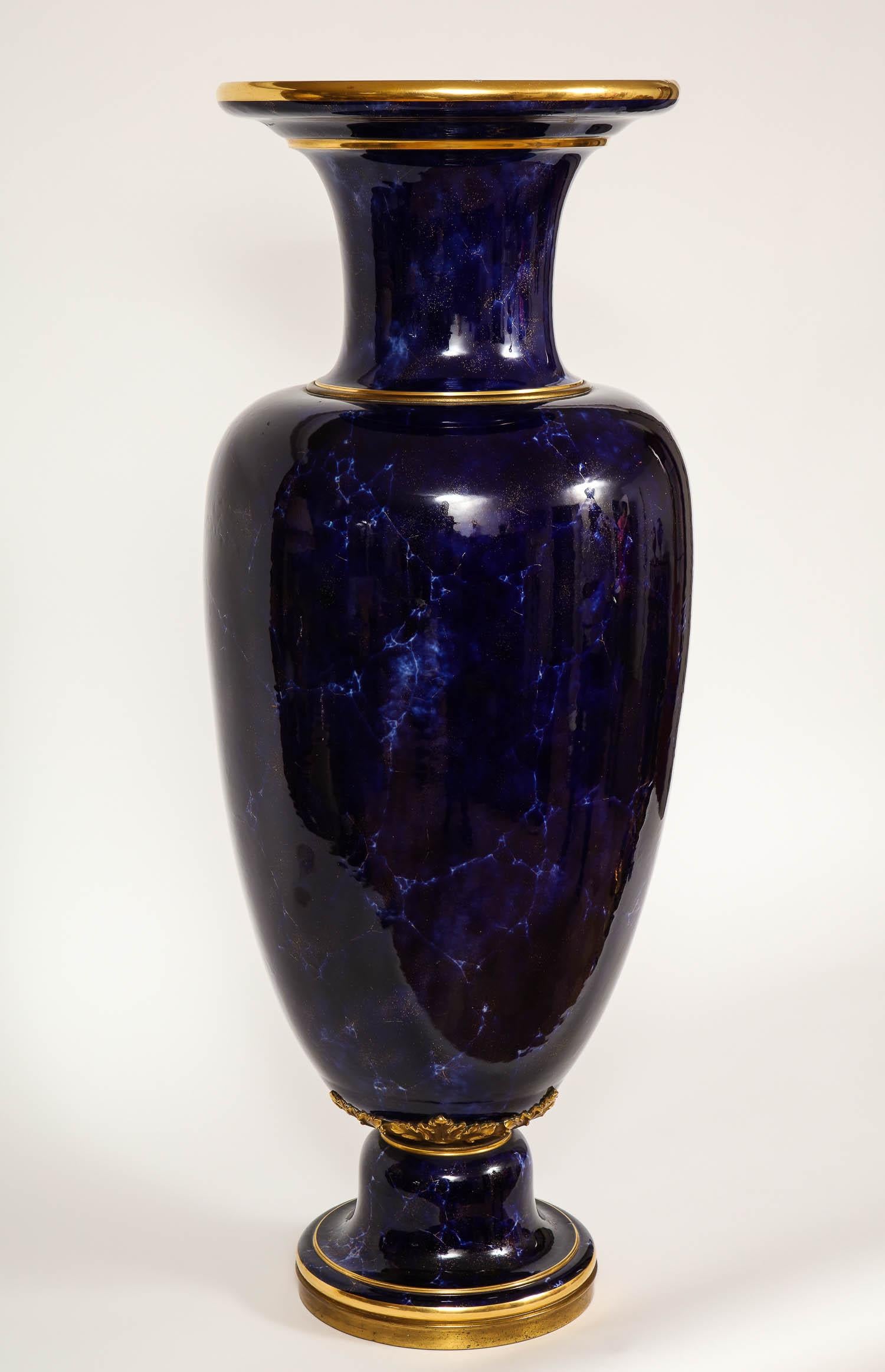 Gilt Monumental Sèvres Porcelain Blue Lapis Vase For Sale