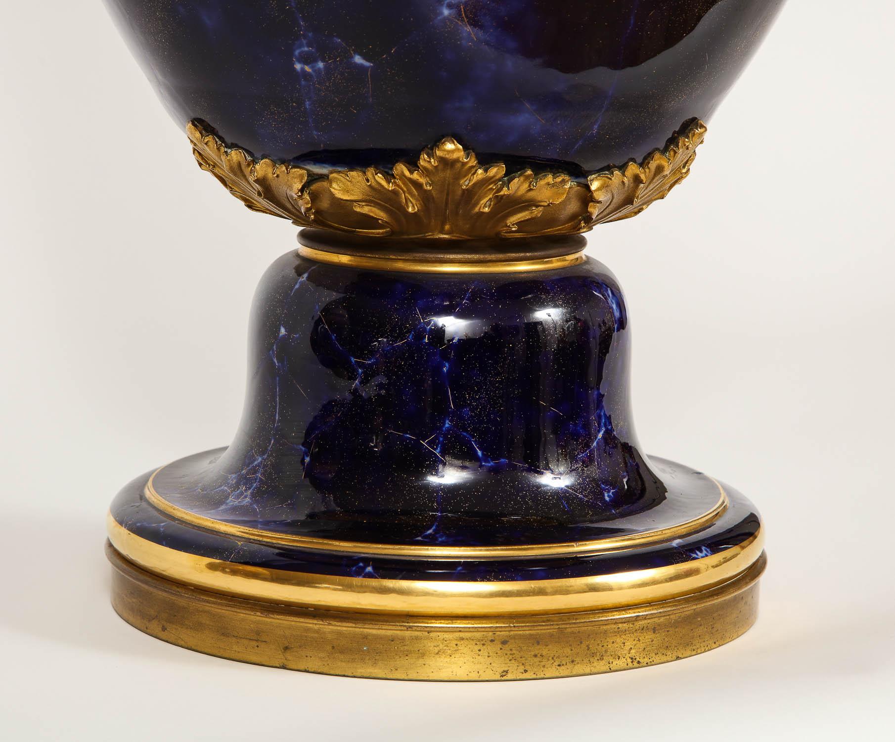 Louis XVI Monumental Sèvres Porcelain Blue Lapis Vase For Sale