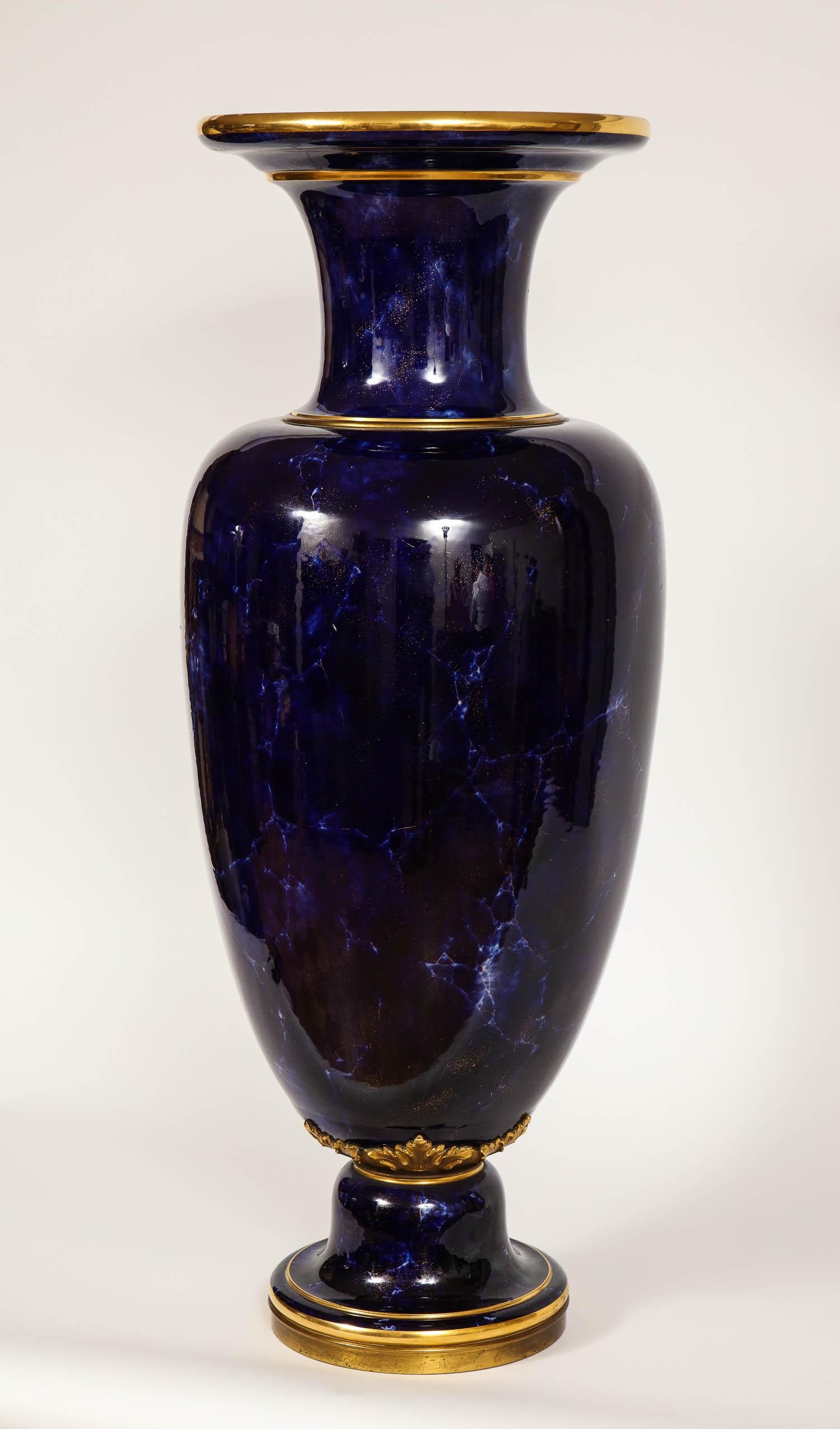 19th Century Monumental Sèvres Porcelain Blue Lapis Vase For Sale