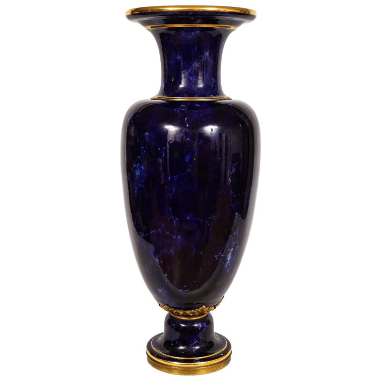 Monumental Sèvres Porcelain Blue Lapis Vase For Sale at 1stDibs