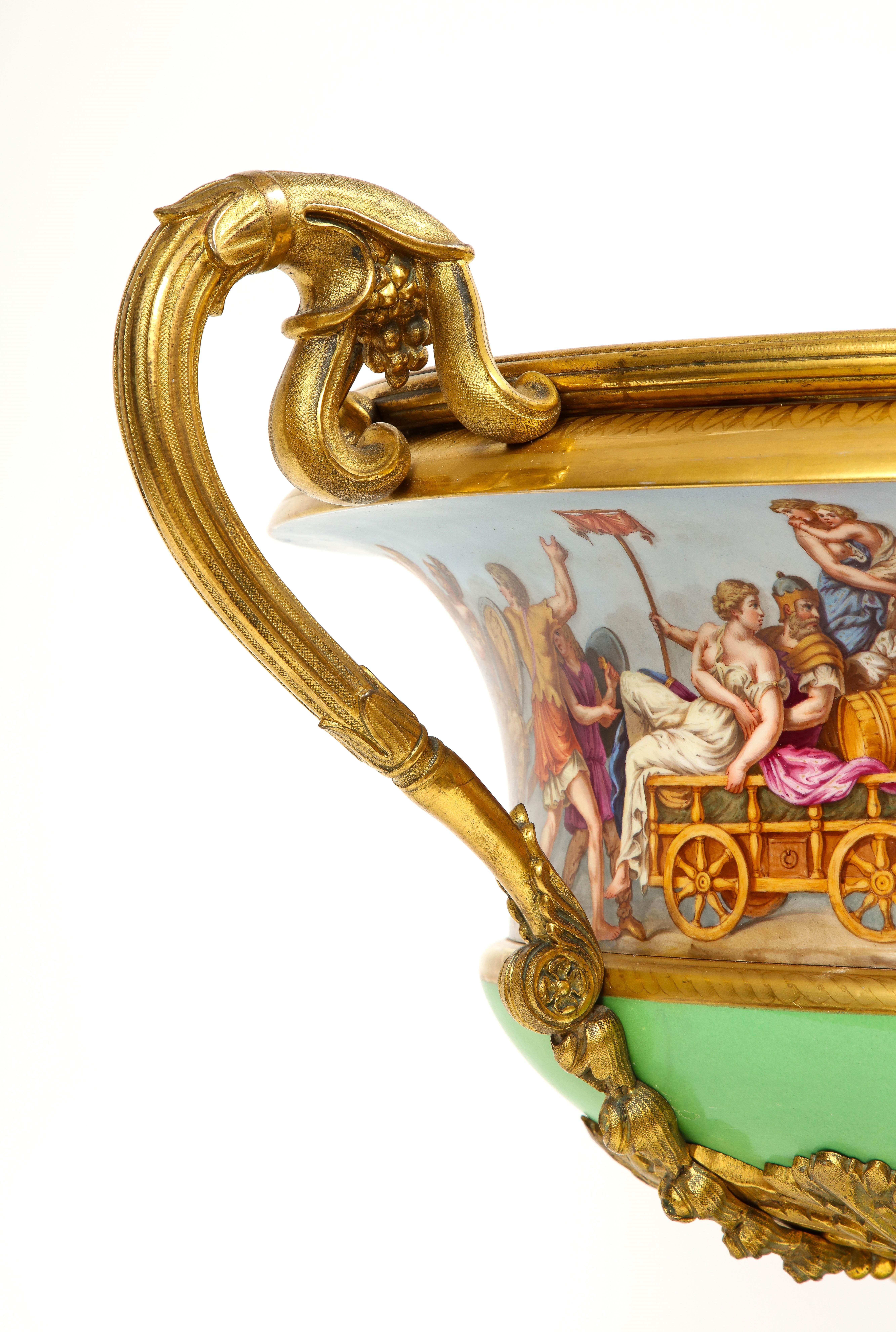 Monumental Sevres Porcelain Ormolu-Mounted 2-Handle Campana Form Centerpiece For Sale 3