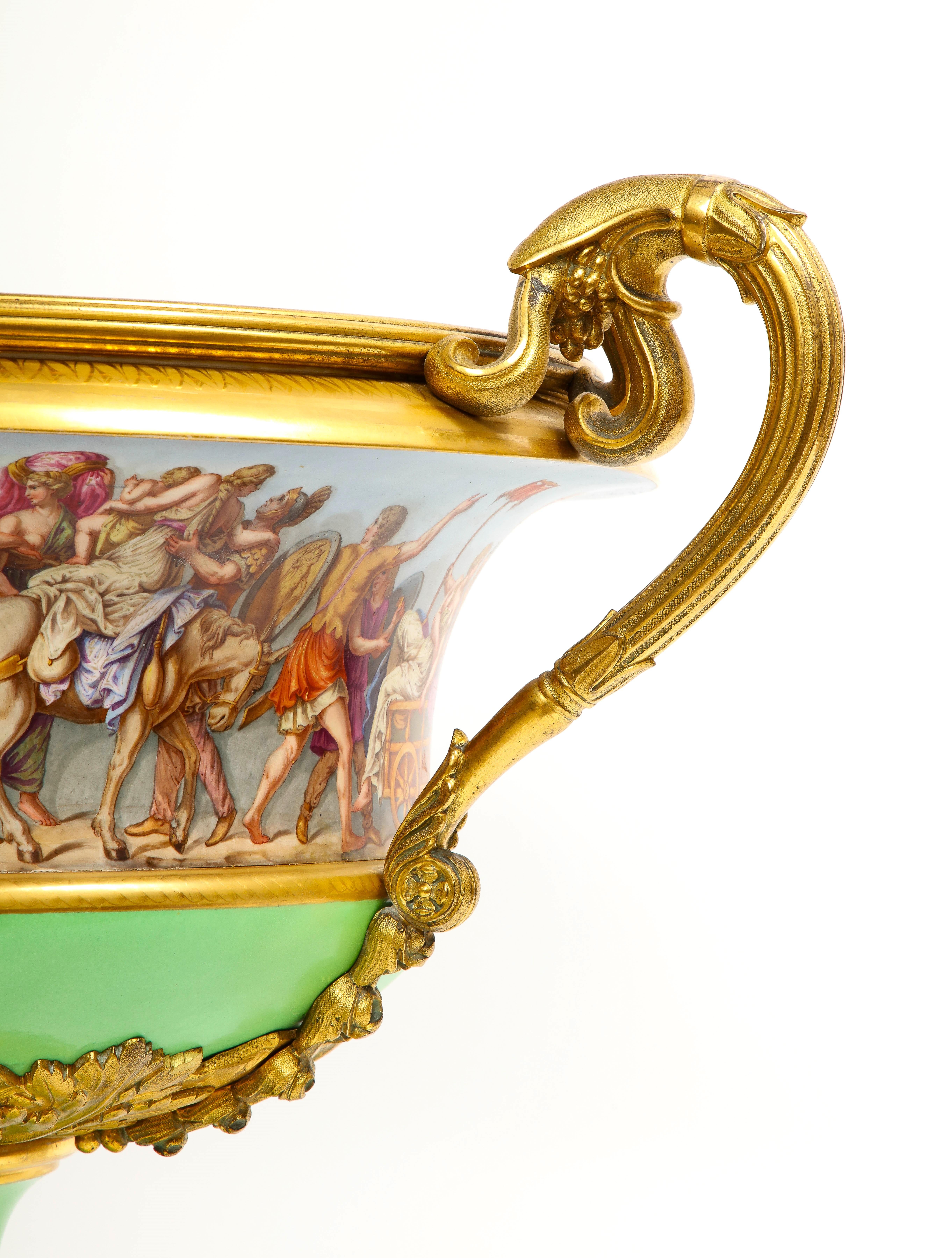 Monumental Sevres Porcelain Ormolu-Mounted 2-Handle Campana Form Centerpiece For Sale 4