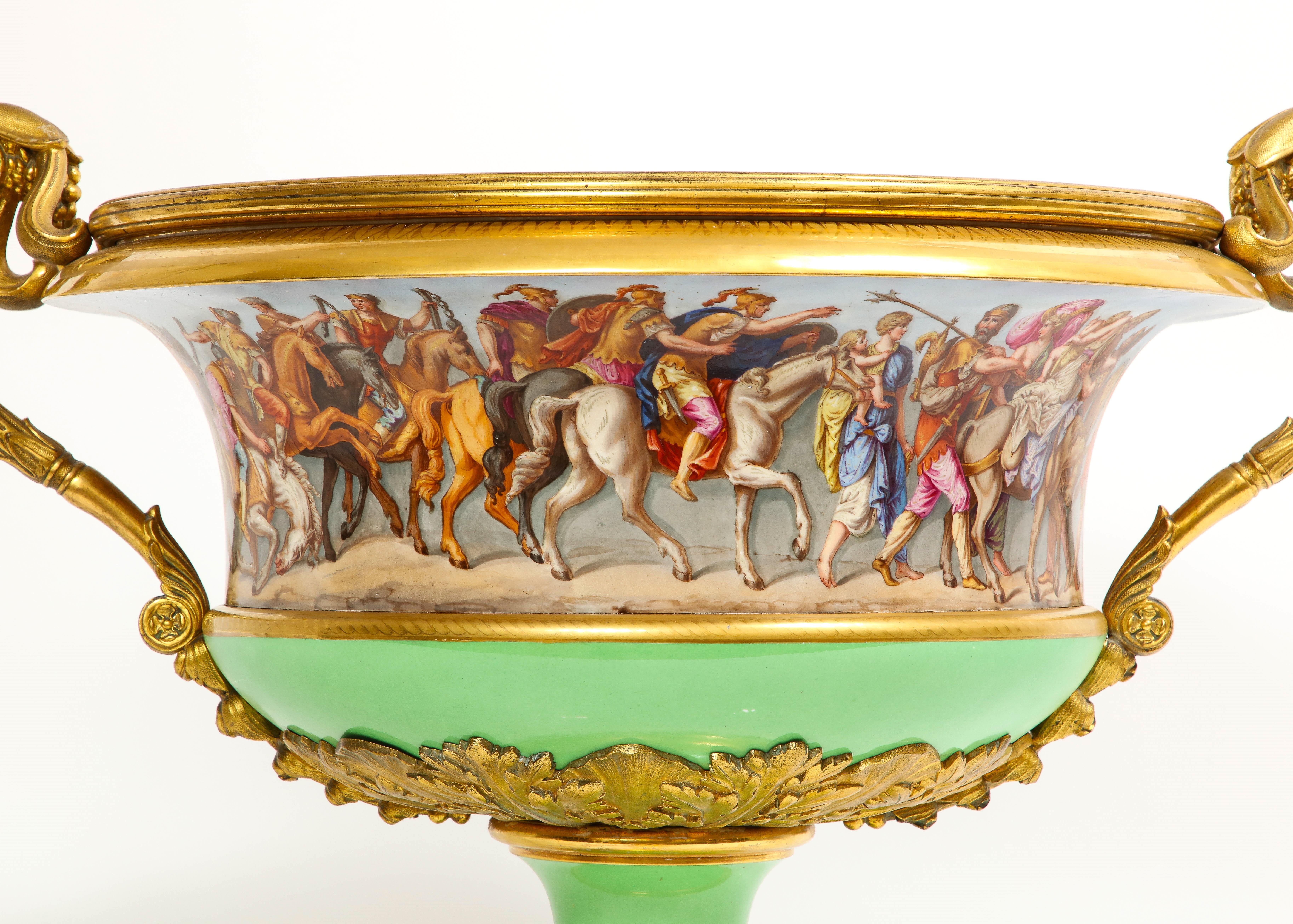Monumental Sevres Porcelain Ormolu-Mounted 2-Handle Campana Form Centerpiece For Sale 6