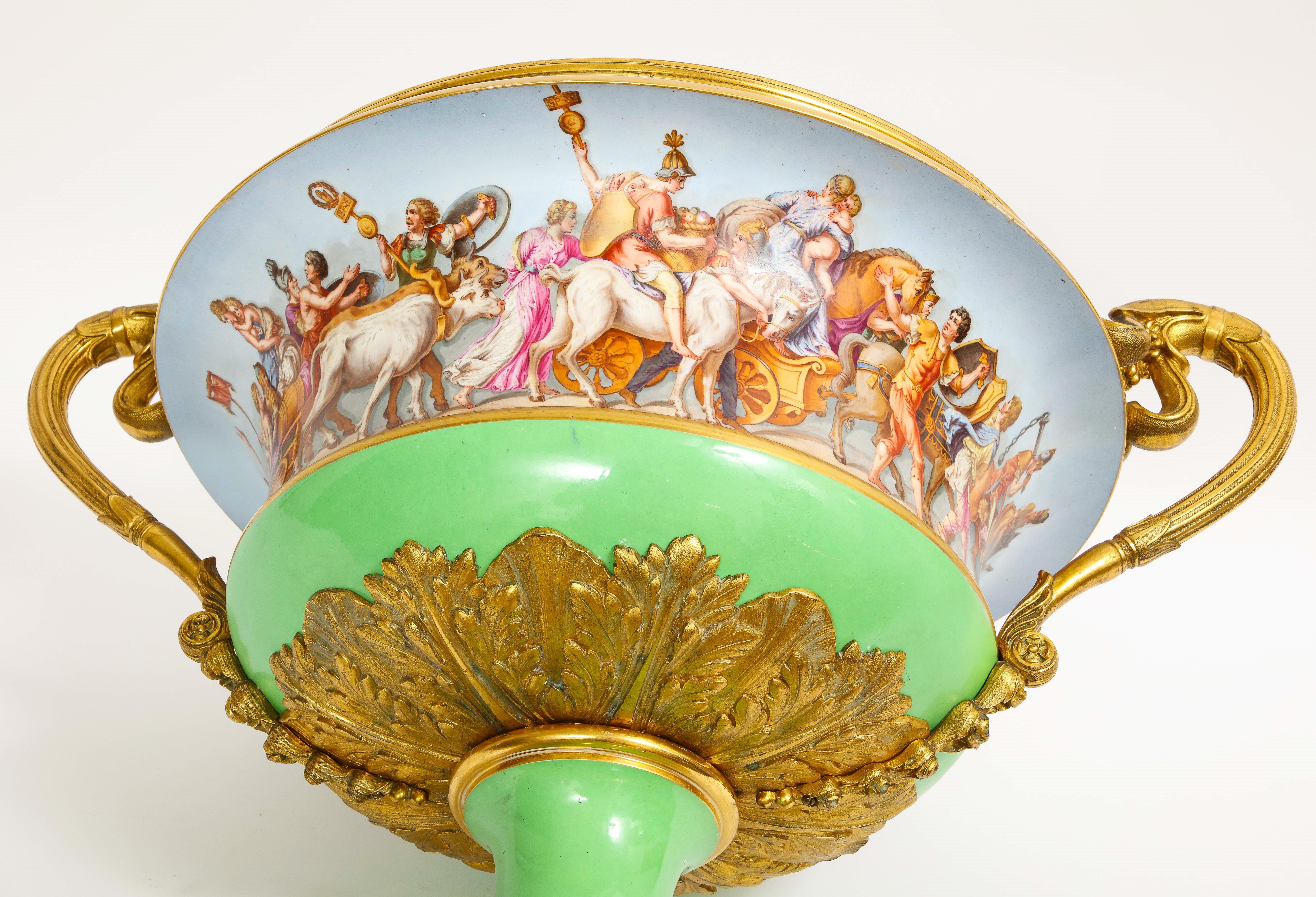 Monumental Sevres Porcelain Ormolu-Mounted 2-Handle Campana Form Centerpiece For Sale 8