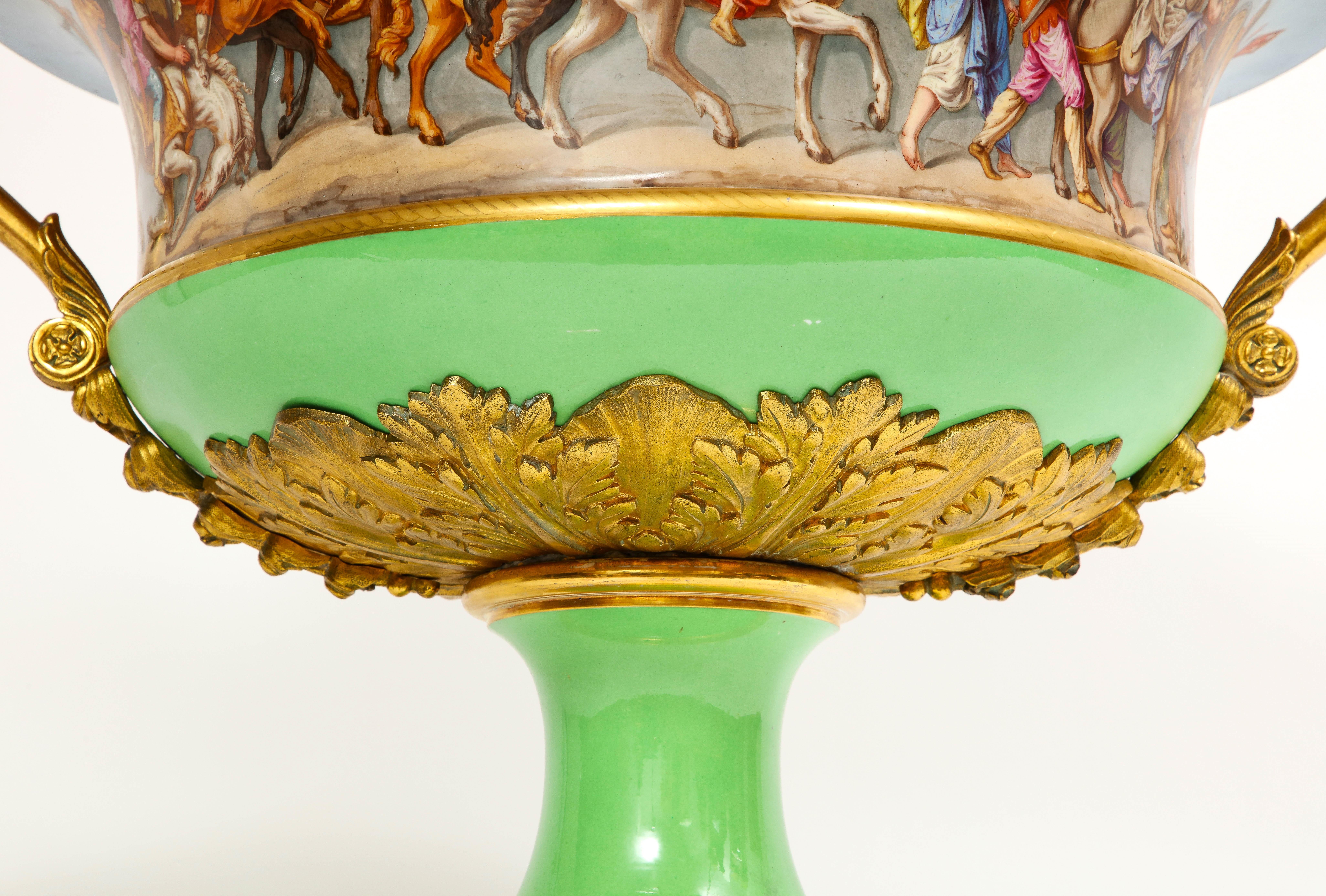 Monumental Sevres Porcelain Ormolu-Mounted 2-Handle Campana Form Centerpiece For Sale 9