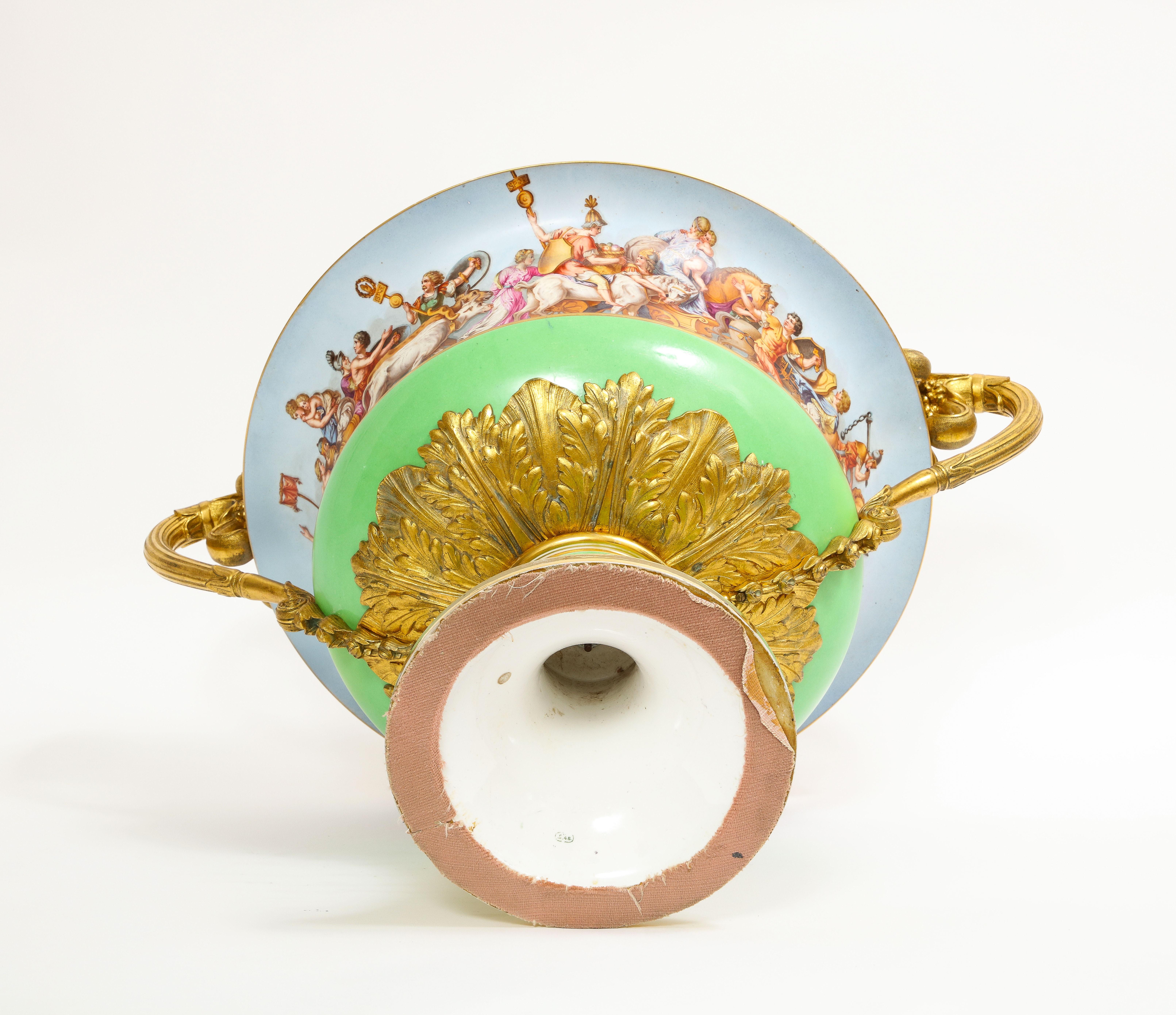 Monumental Sevres Porcelain Ormolu-Mounted 2-Handle Campana Form Centerpiece For Sale 12