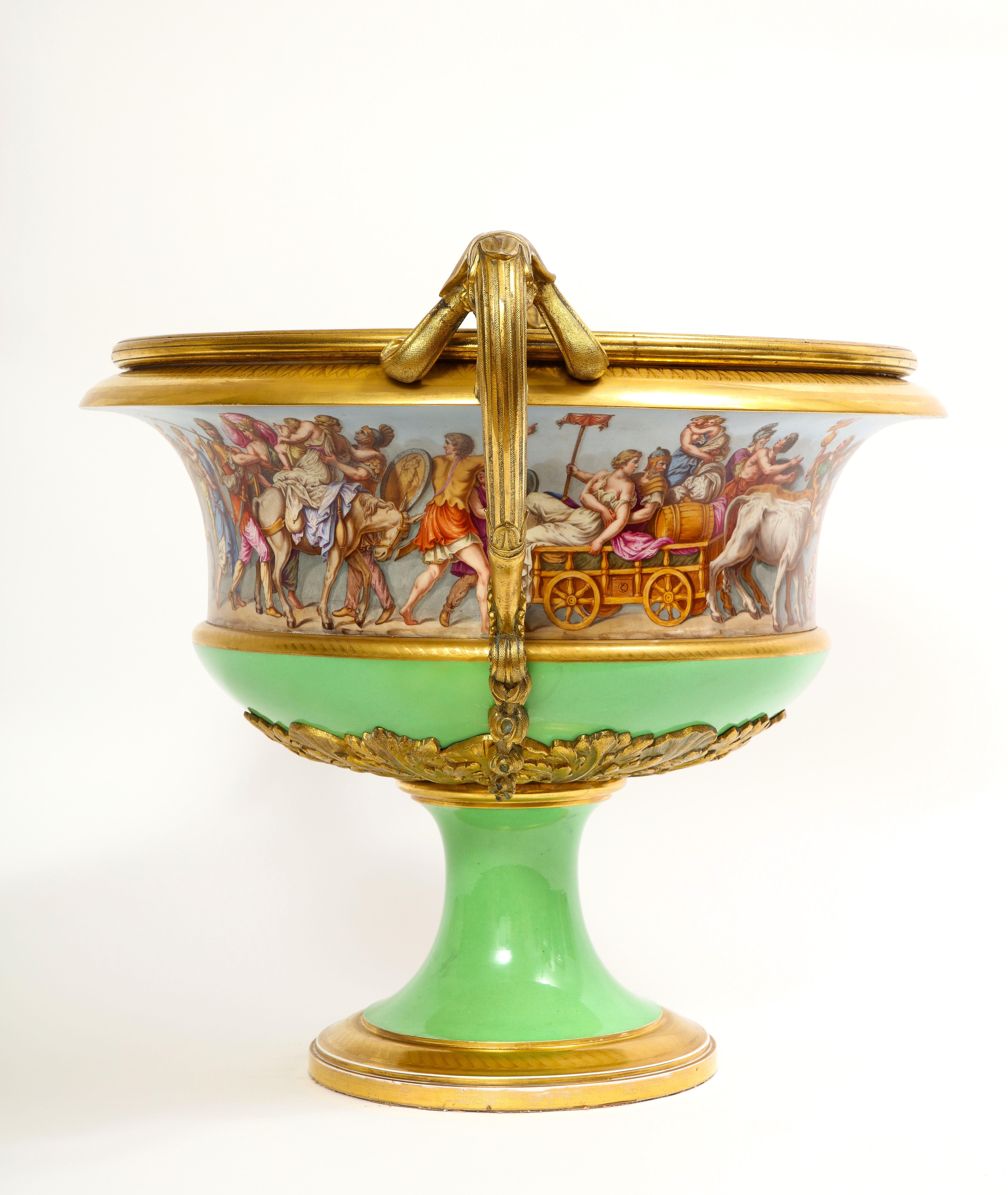 Monumental Sevres Porcelain Ormolu-Mounted 2-Handle Campana Form Centerpiece In Good Condition For Sale In New York, NY