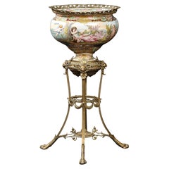 Monumental Sèvres Style Porcelain and Ormolu Jardinière on Stand with Lion Mask