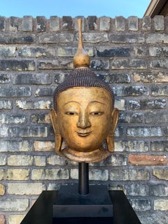 Monumental Shan Burmese Gilt Lacquer Buddha Head, Early 20th Century