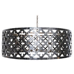 Monumental Shell Veneer Quatrefoil Drum Chandelier by Ironies