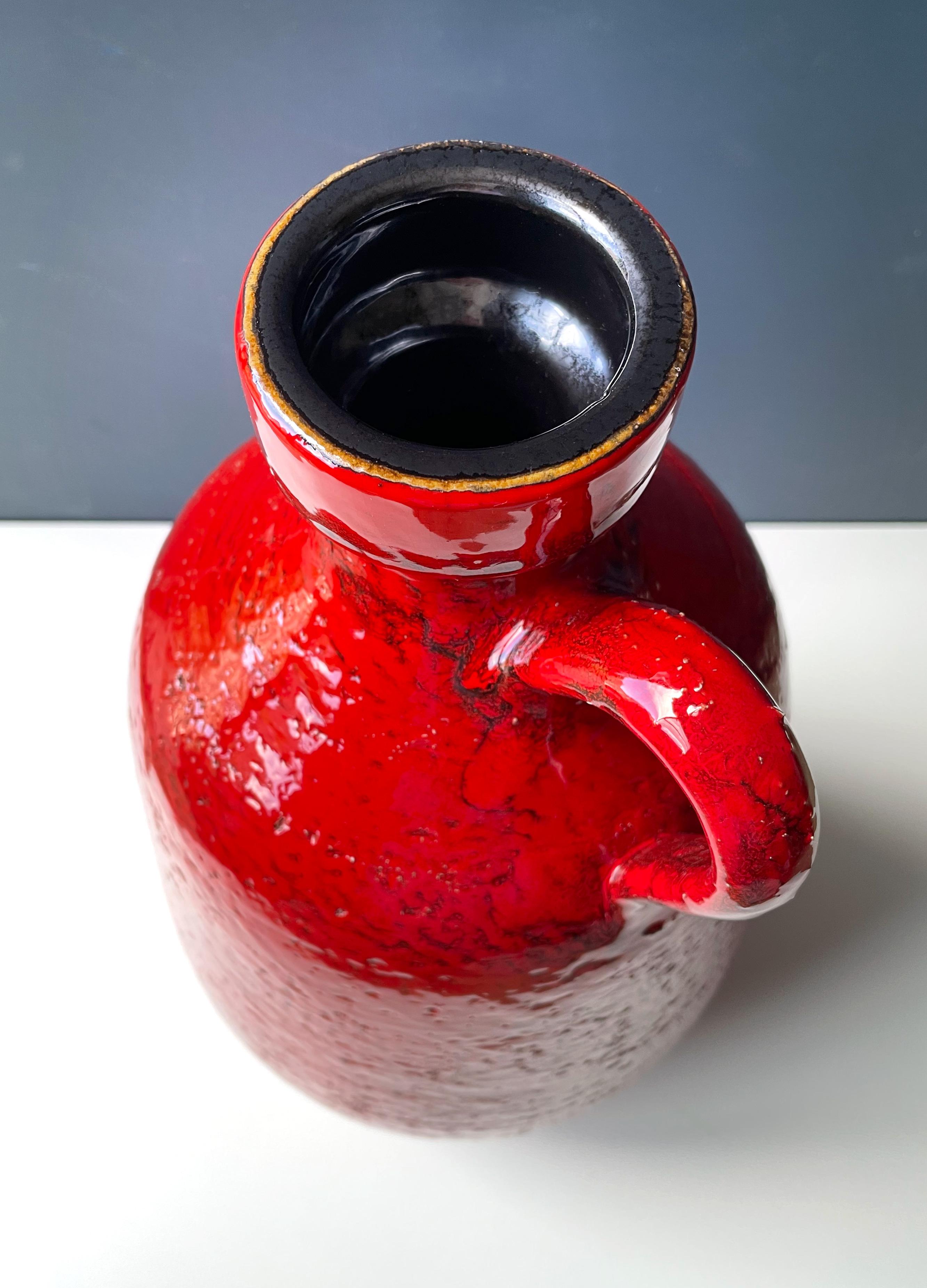 Mid-Century Modern Large Shiny Red Floor Vase Modernist Chamotte Clay, 1960s For Sale