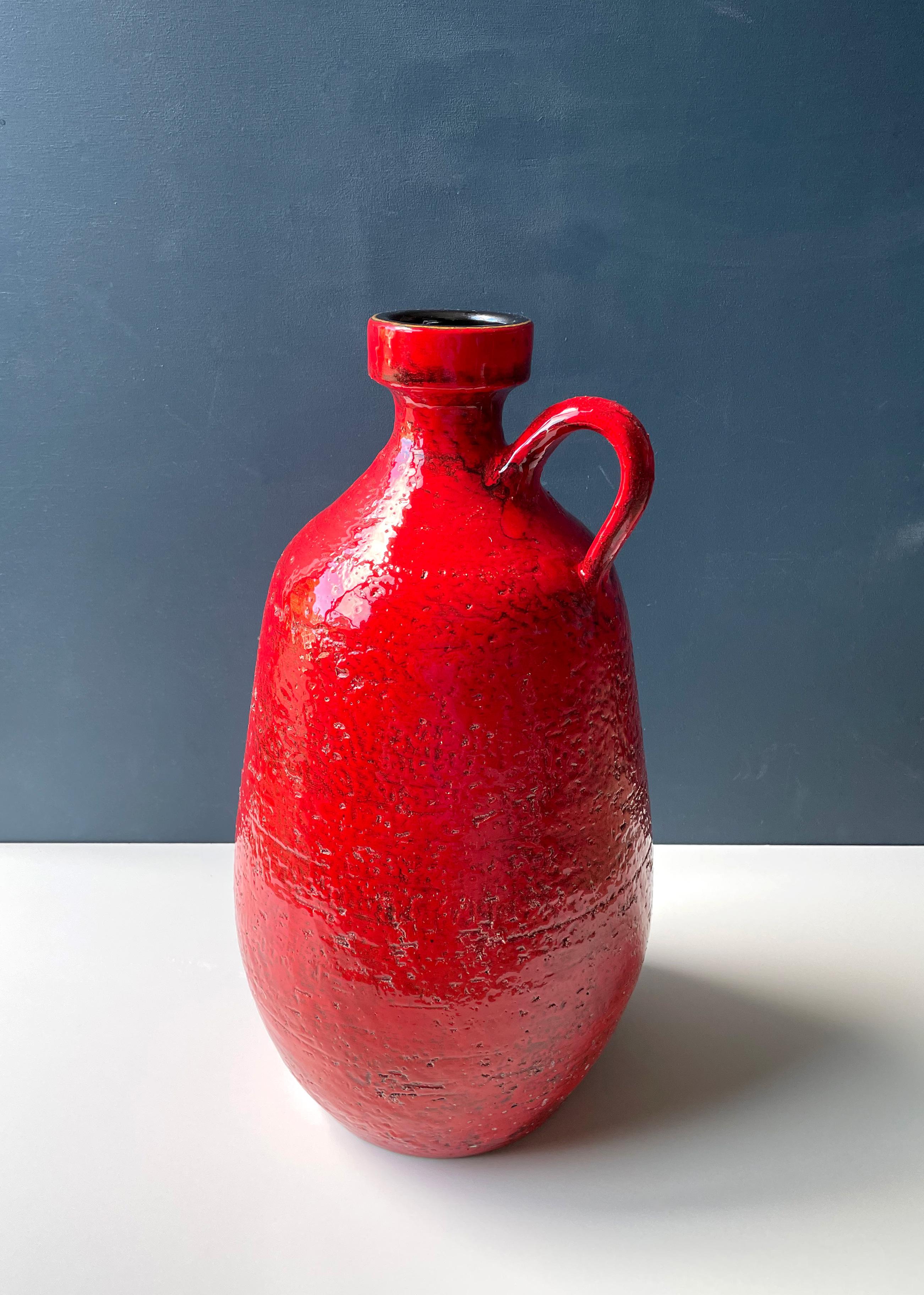 European Large Shiny Red Floor Vase Modernist Chamotte Clay, 1960s For Sale