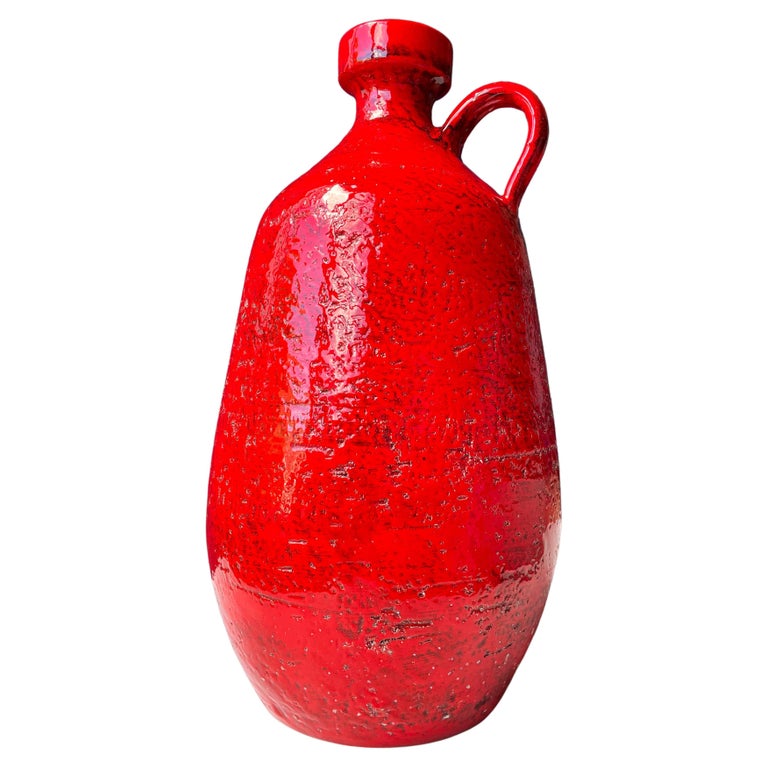 Large Floor Vase Shiny Red Danish Modern Chamotte Clay, 1960s For Sale