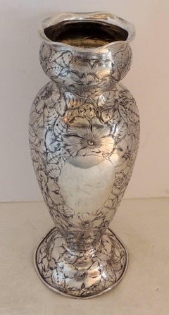 Monumental Shreve Crump & Low Co. Sterling Silver Etched Blown Out Flower Vase