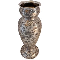 Monumental Shreve Crump & Low Co. Sterling Silver Etched Blown Out Flower Vase