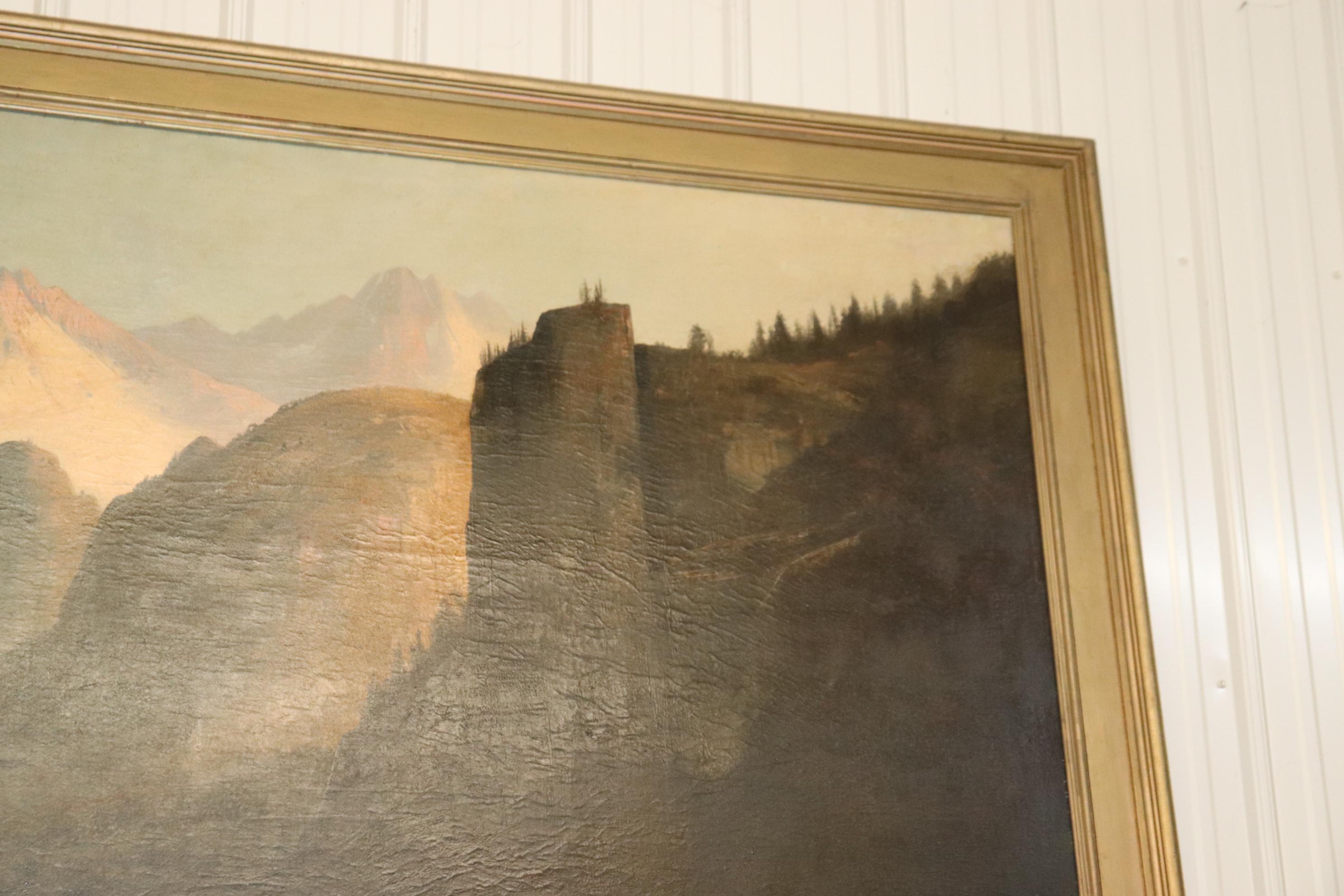 Late 19th Century Monumental Signed Henry Arthur Elkins Oil Painting of Colorado Mountain River For Sale