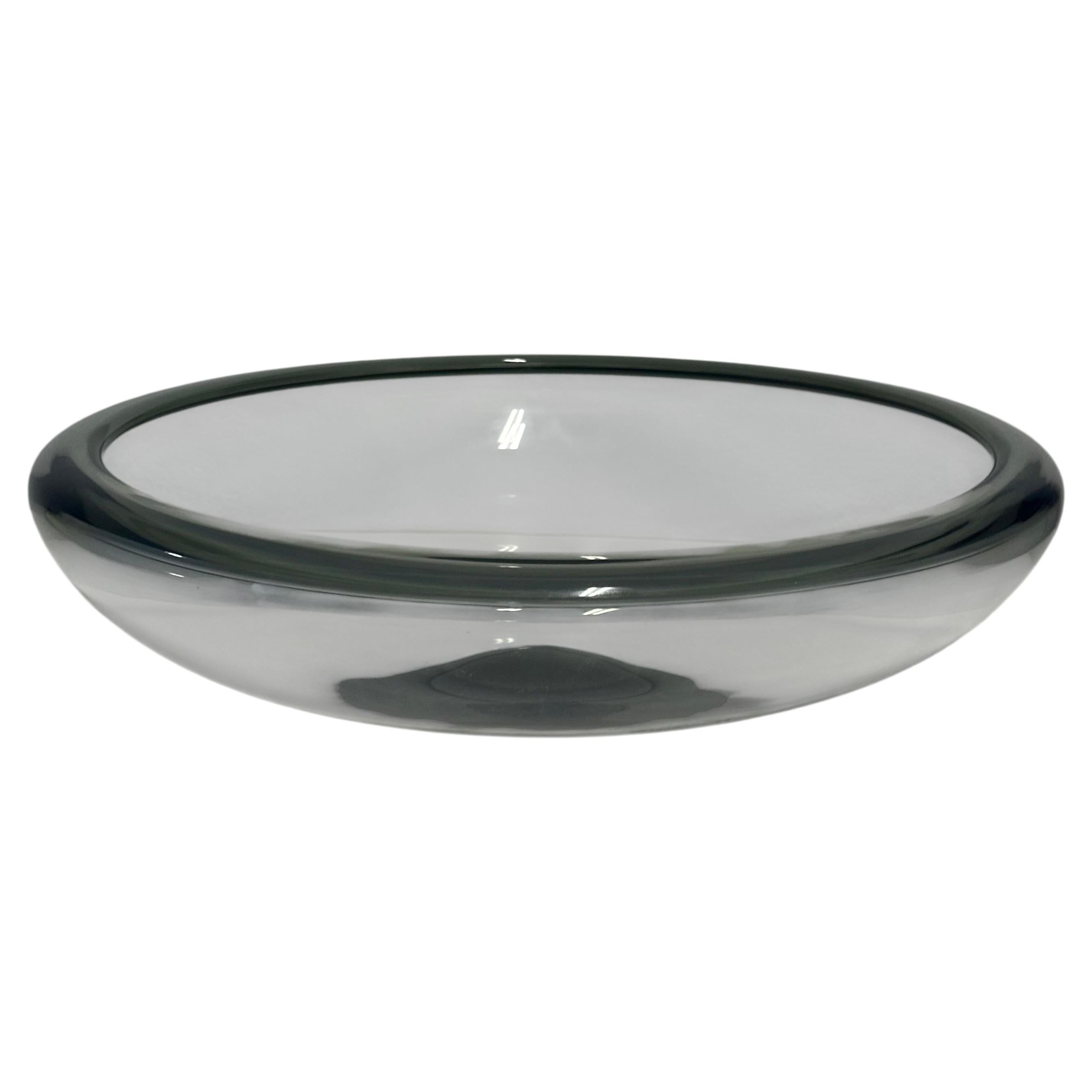 Monumental Signed Holmegaard Smoked Art Glass Centerpiece Bowl, Denmark, 17.5"