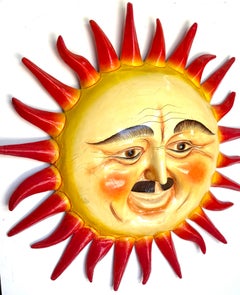 Monumental Signed Sergio Bustamante "Un Hombre con Bigote" Smiling Sun Sculpture