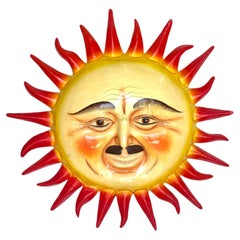 Monumental Signed Sergio Bustamante "Un Hombre con Bigote" Smiling Sun Sculpture